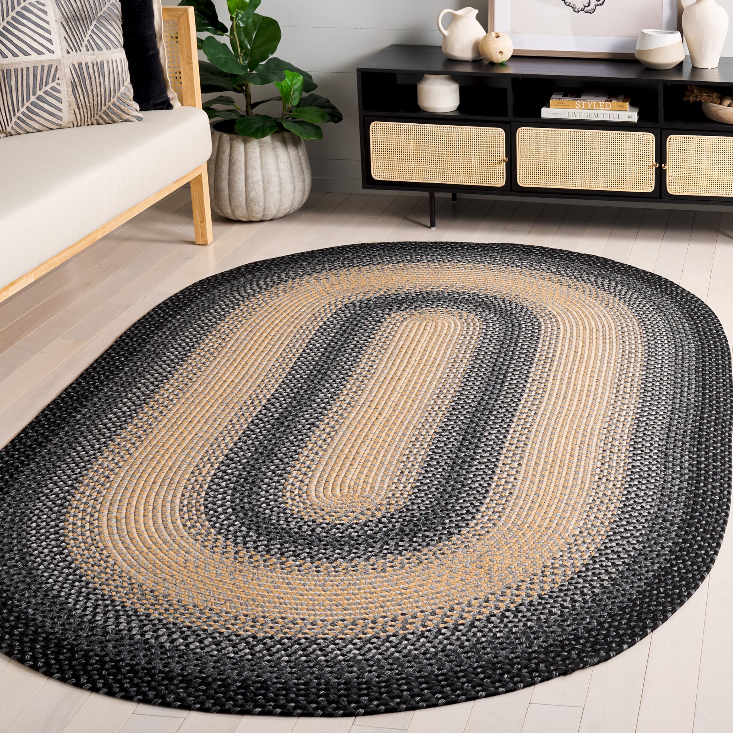 Braided Collection 8' x 10' Oval Black / Grey BRD311A Handmade Country Cottage