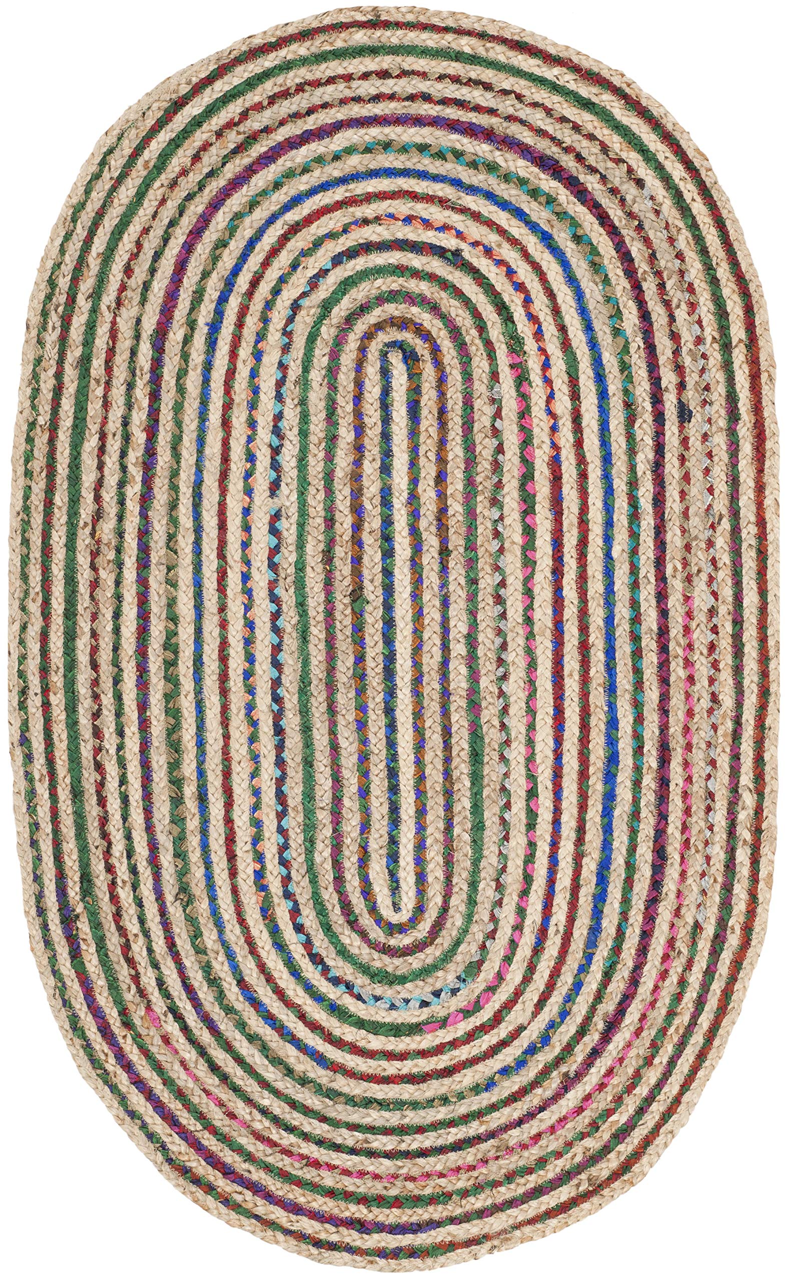 Cape Cod Collection Area Rug - 6' x 9' Oval, Natural & Multi