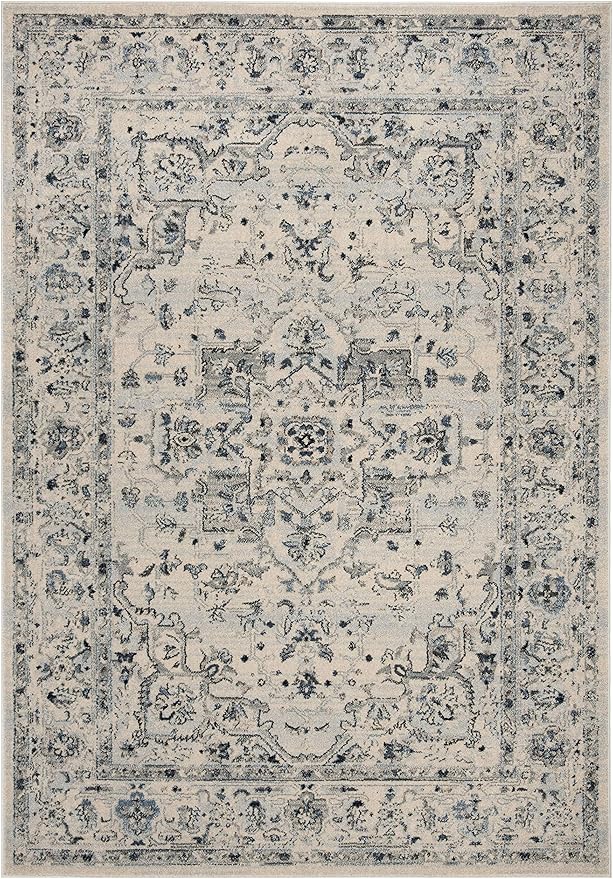 Charleston Collection Area Rug - 6' x 9', Ivory & Light Blue