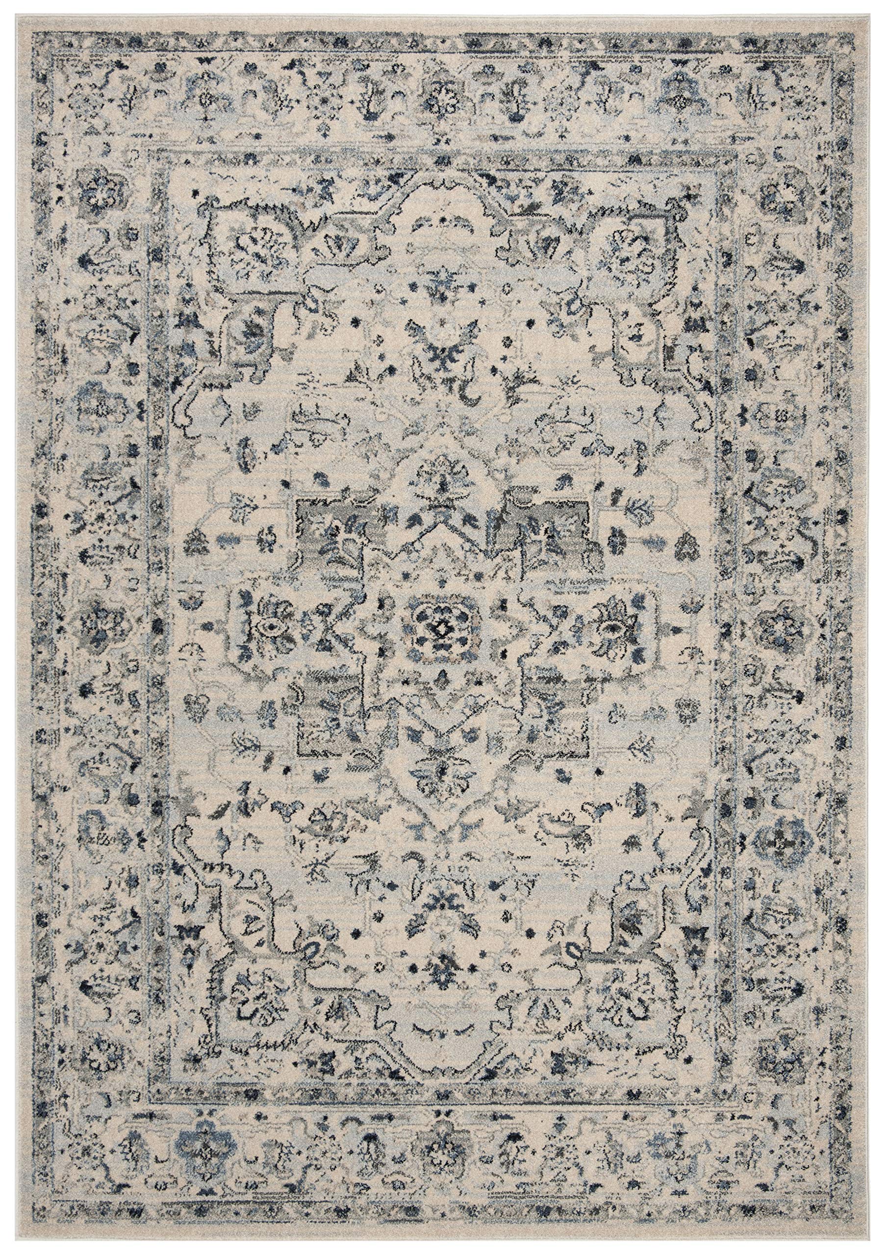 Charleston Collection Area Rug - 6' x 9', Ivory & Light Blue
