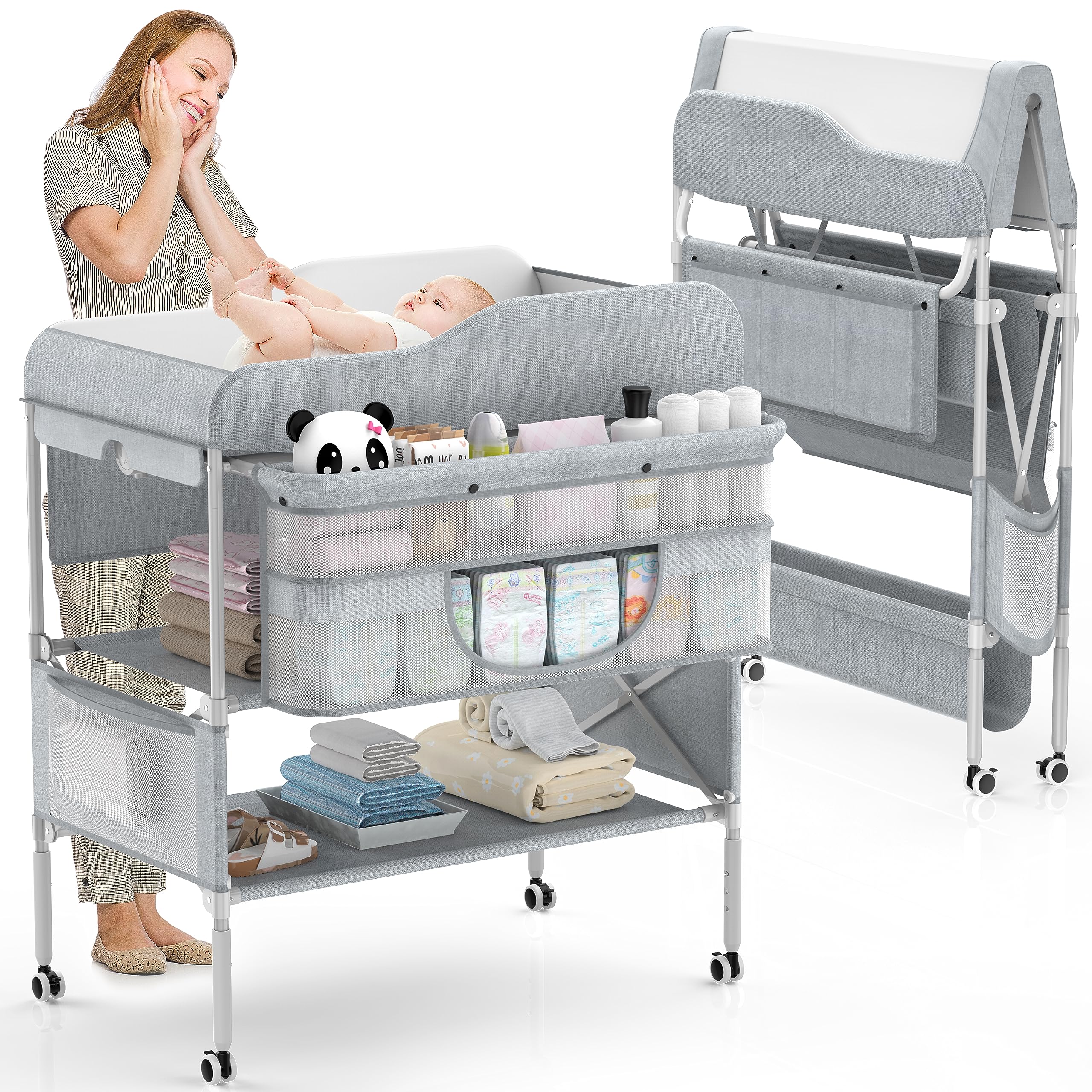 Changing Table, Foldable Changing Table Dresser Baby Changing Station