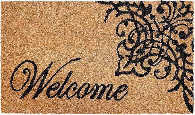 121353672 Scroll Welcome Doormat, 3' x 6', Natural/Coir