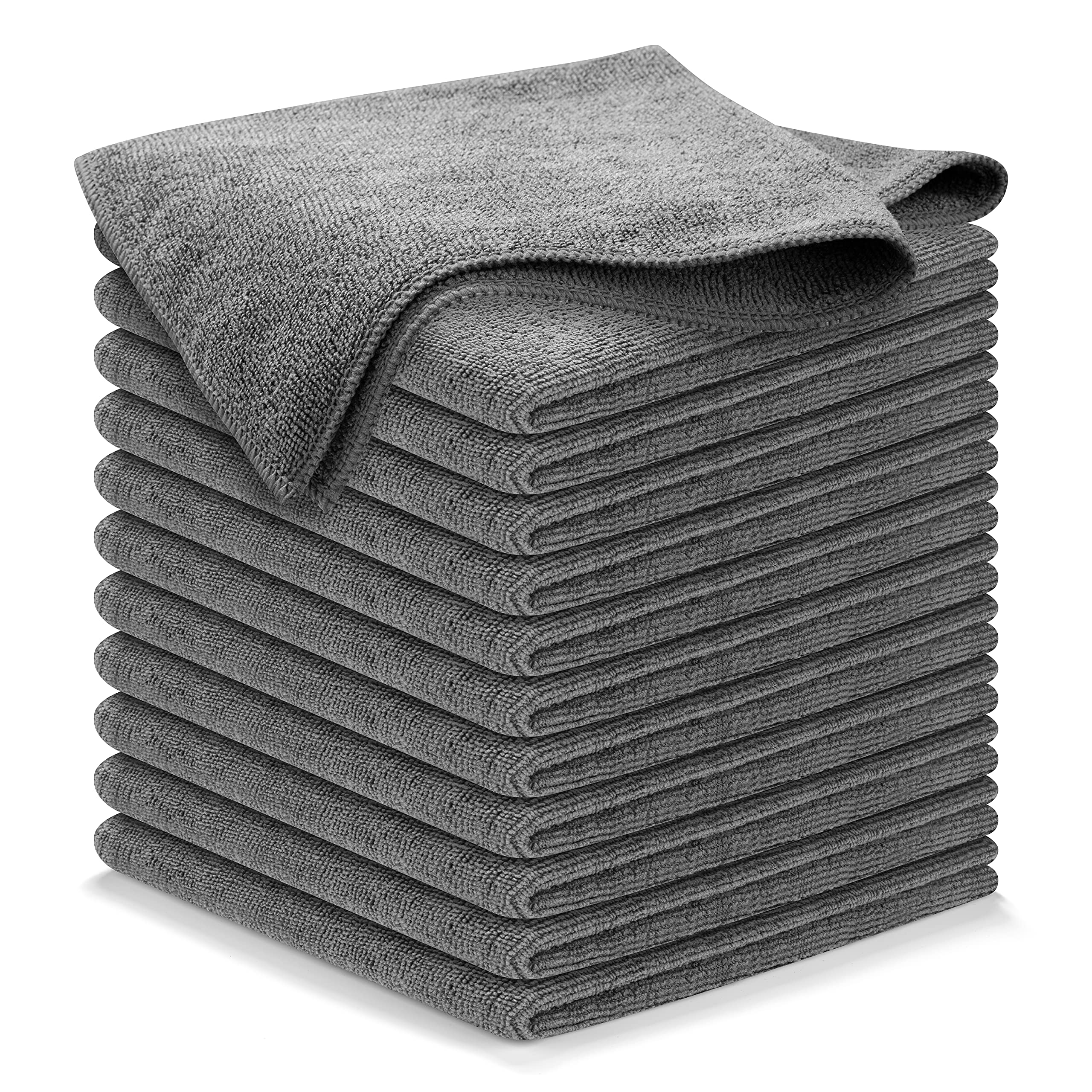 Microfiber Cleaning Cloth Grey - 12 Pcs (12.5"x12.5") - High Performance - 1200 Washes
