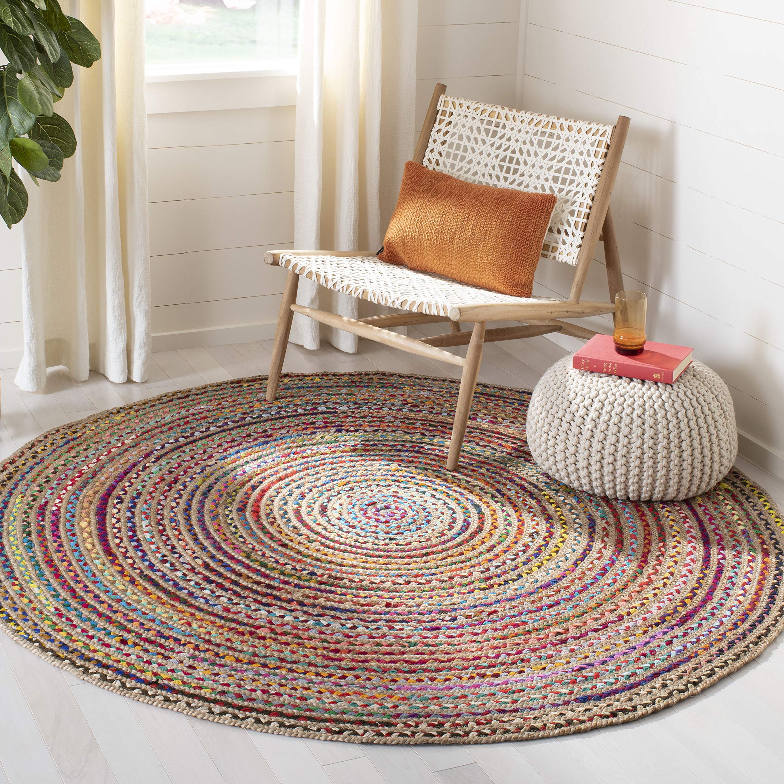 Cape Cod Collection 7' Round Natural/Multi CAP251A Handmade Boho Braided Jute