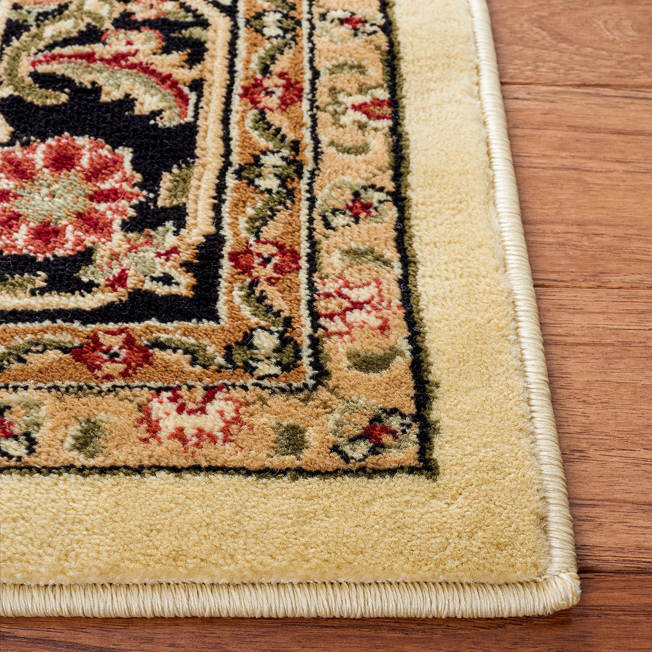 Lyndhurst Collection Area Rug - 6' x 9', Beige & Black, Traditional Oriental Design