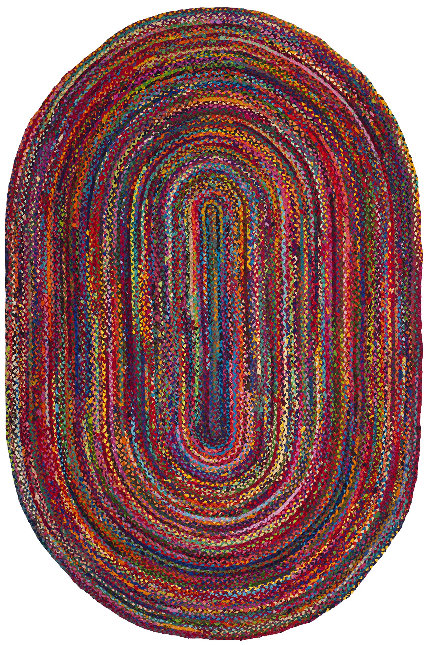 Braided Collection 7'6" x 9'6" Oval Red / Multi BRD210A Handmade Boho Reversible