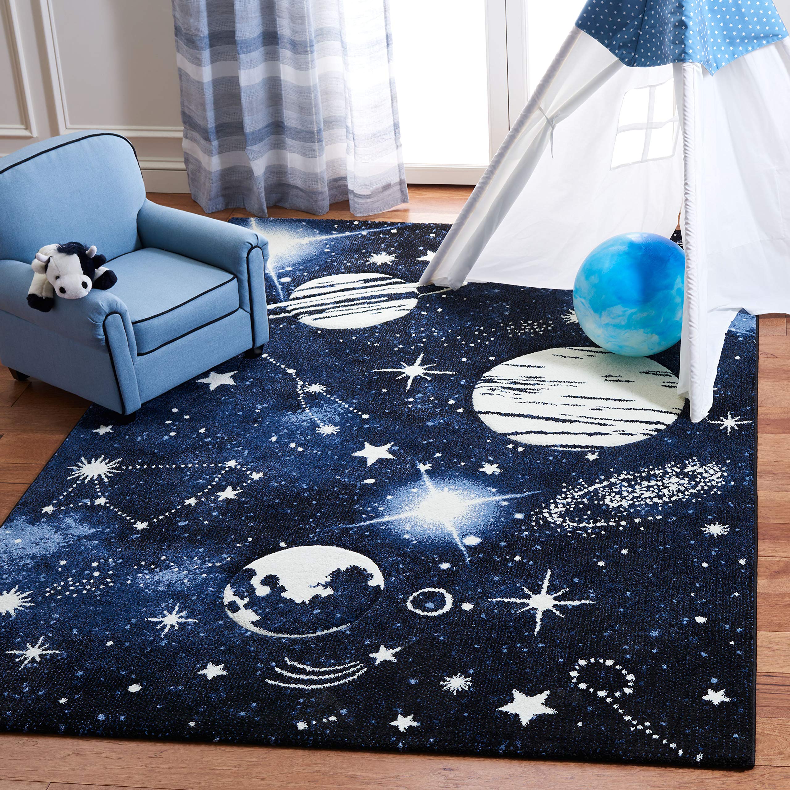 Carousel Kids Collection Accent Rug - 3'3" x 5'3", Dark Blue & Light Blue