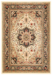 Lyndhurst Collection Area Rug - 6' x 9', Beige & Black, Traditional Oriental Design