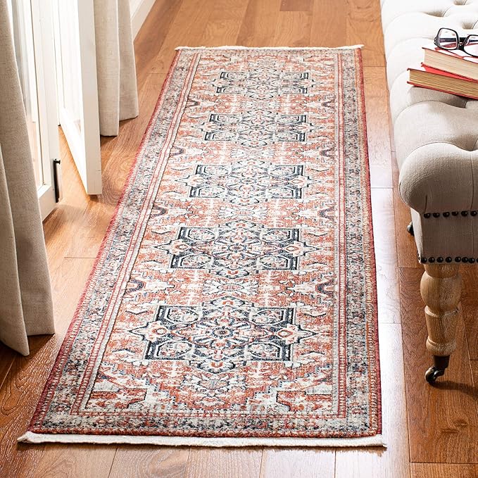 Herat Collection Area Rug - 5'3" x 7'7", Rust & Black, Oriental Medallion Distressed Design