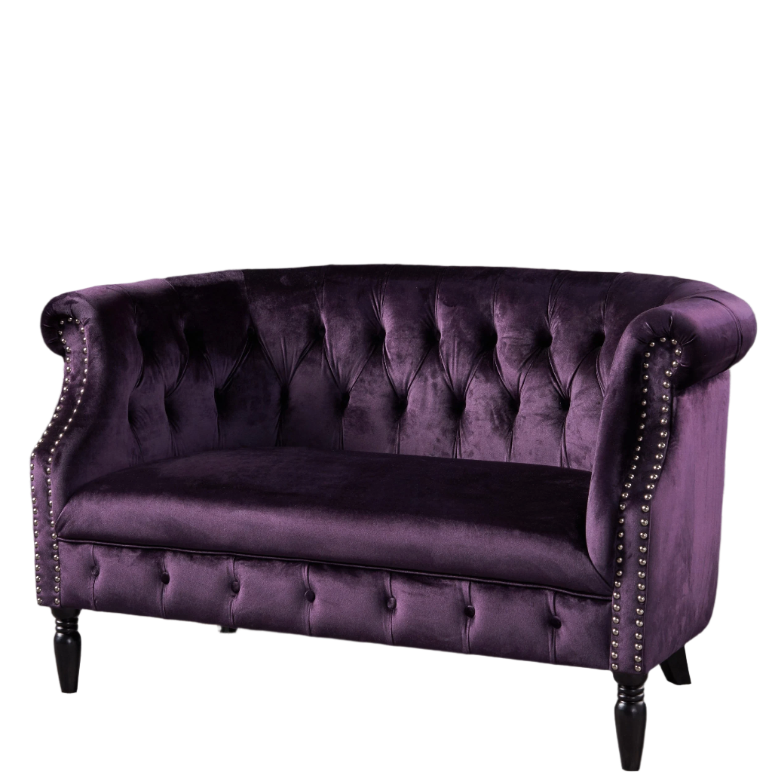 Loveseat with Scrolled Arms, BlackBerry and Dark Brown,living room