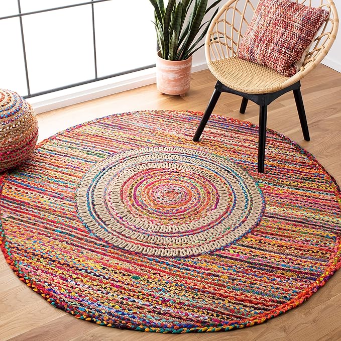Braided Collection 4' x 6' Oval Pink / Red BRD263U Handmade Boho Reversible