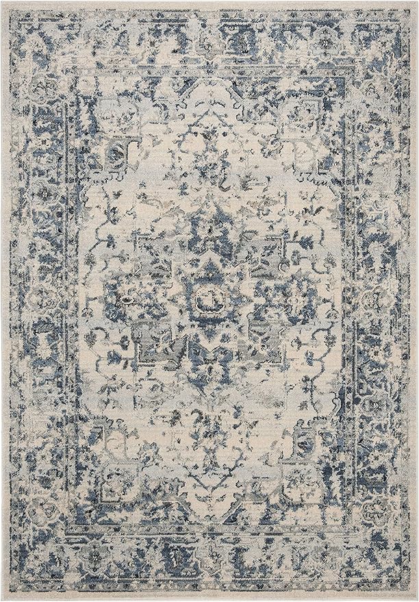 Charleston Collection Area Rug - 6' x 9', Ivory & Light Blue