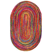 Braided Collection 5' x 8' Oval Red / Multi BRD210A Handmade Boho Reversible