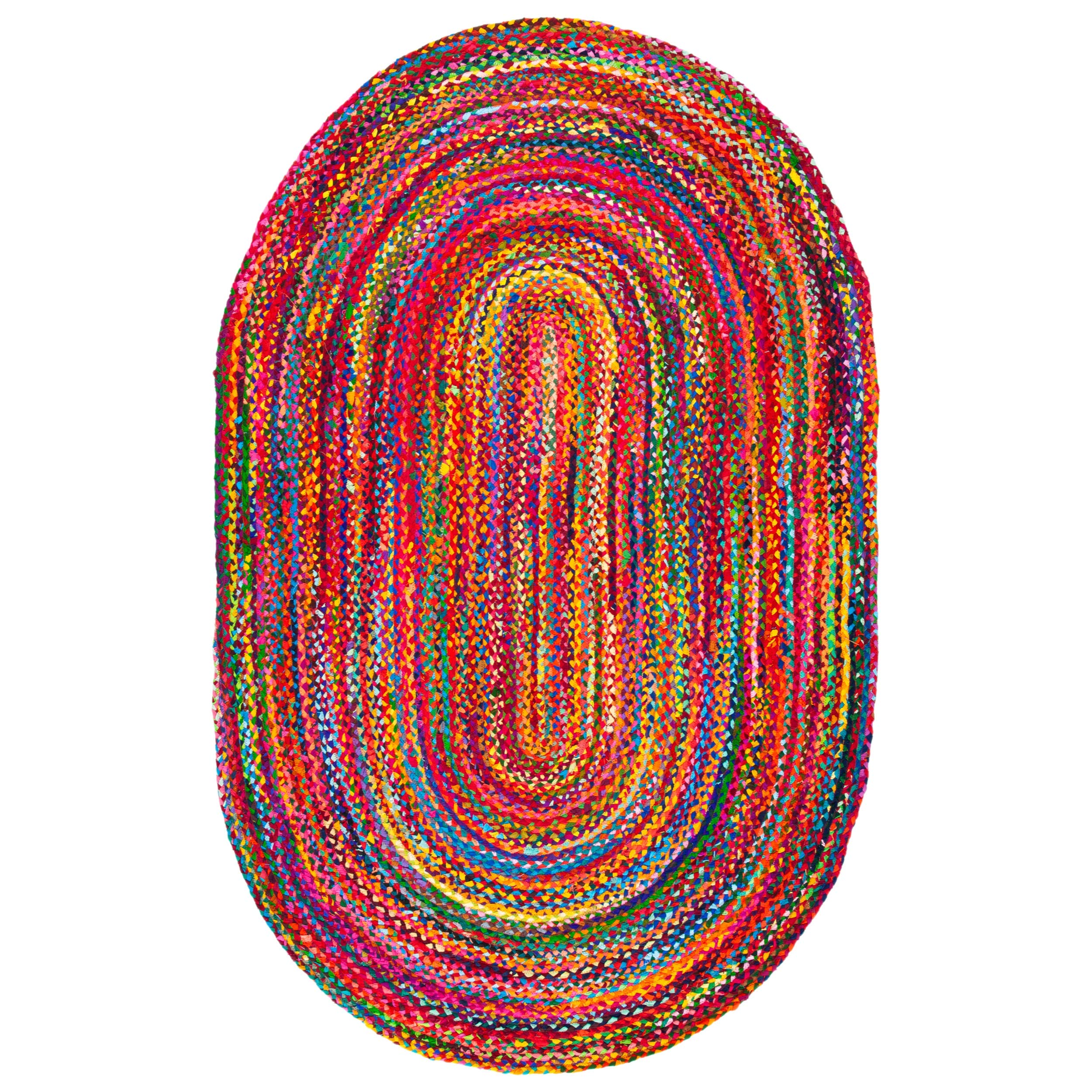 Braided Collection 5' x 8' Oval Red / Multi BRD210A Handmade Boho Reversible