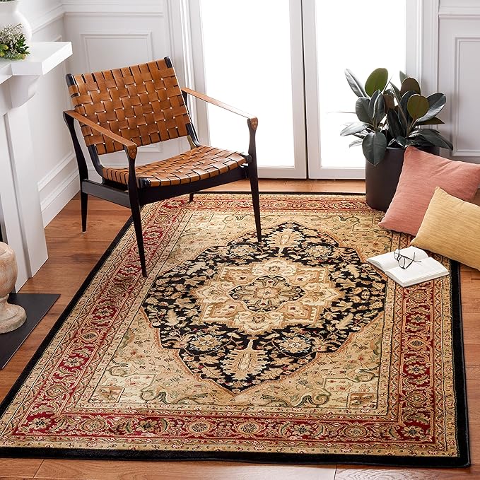 Lyndhurst Collection Area Rug - 6' x 9', Beige & Black, Traditional Oriental Design