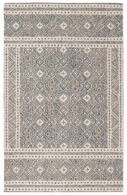 Micro-Loop Collection Area Rug - 5' x 8', Blue & Ivory, Handmade Wool