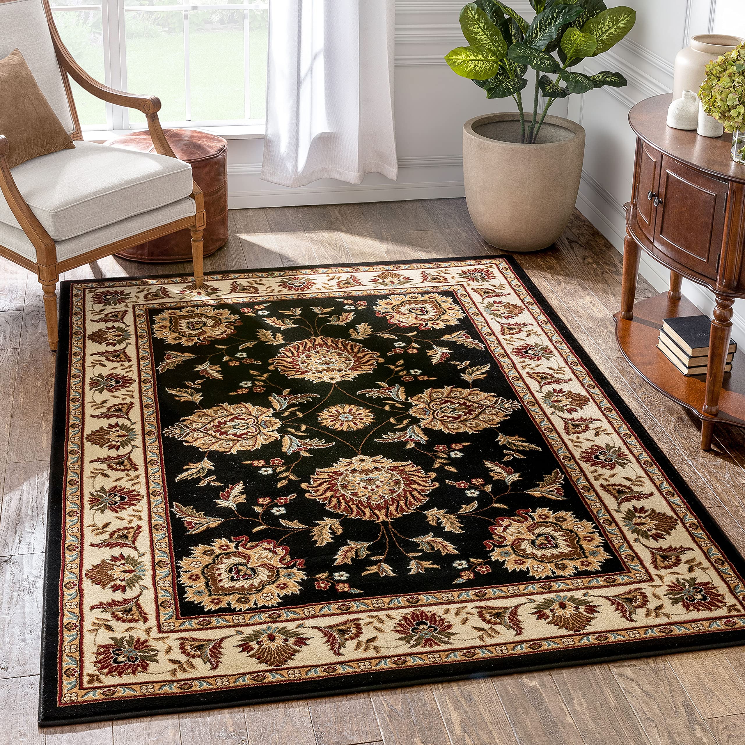Sultan Sarouk Black Floral Oriental Formal Traditional 5x7 (5'3" x 7'3")