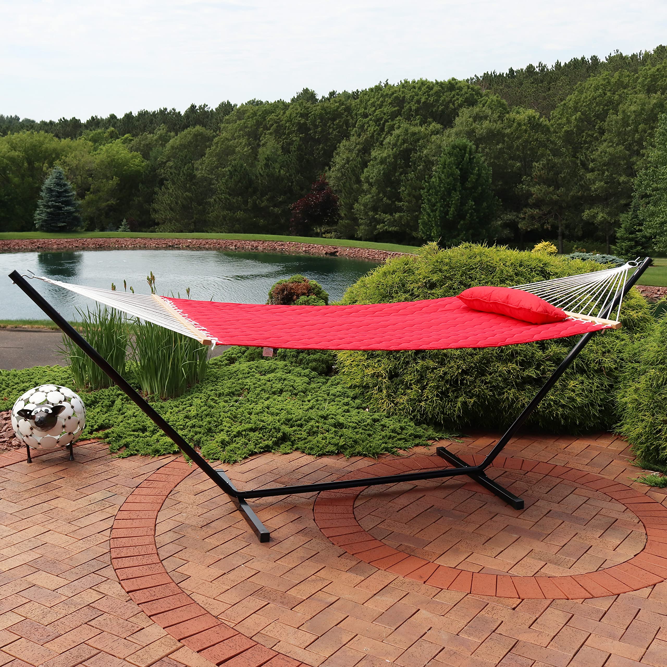 Quilted Fabric Double Hammock with 12-Foot Stand - 400-Pound Capacity