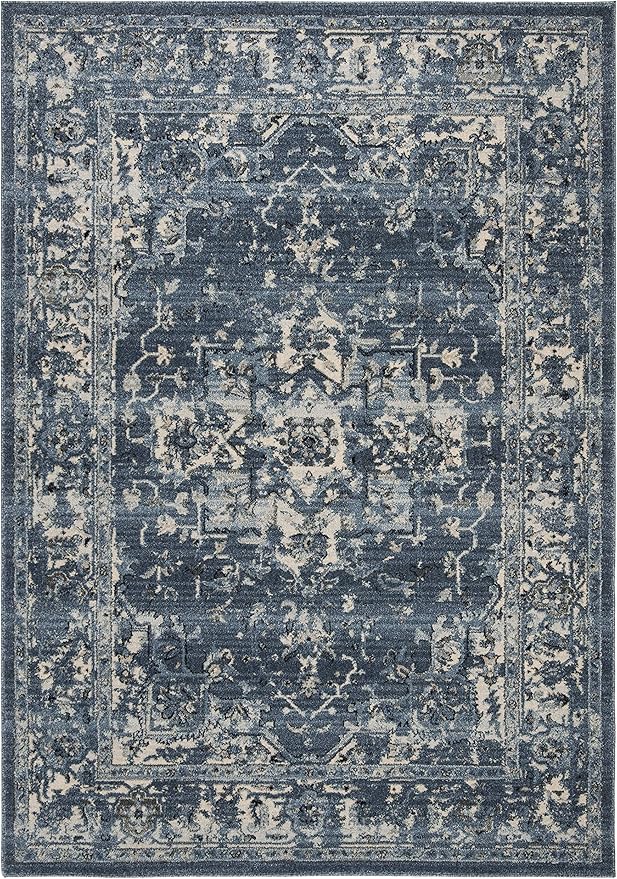Charleston Collection Area Rug - 6' x 9', Ivory & Light Blue