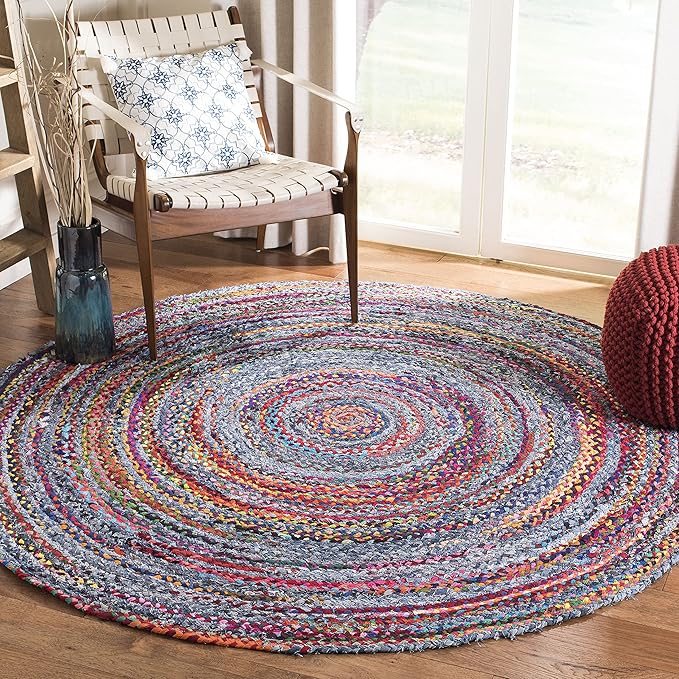 Braided Collection 5' Round Blue / Red BRD250L Handmade Country Cottage Reversible