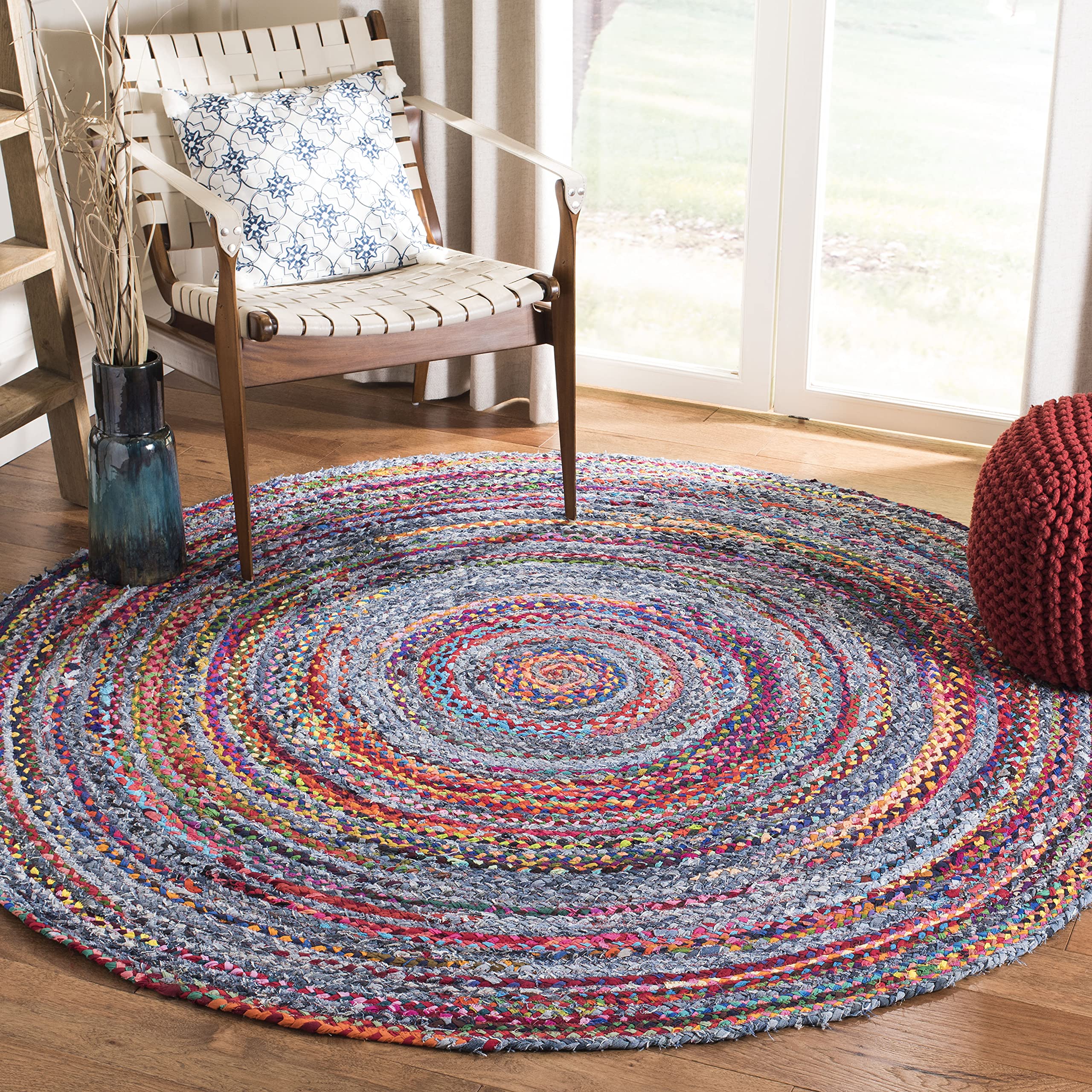 Braided Collection 5' Round Blue / Red BRD250L Handmade Country Cottage Reversible