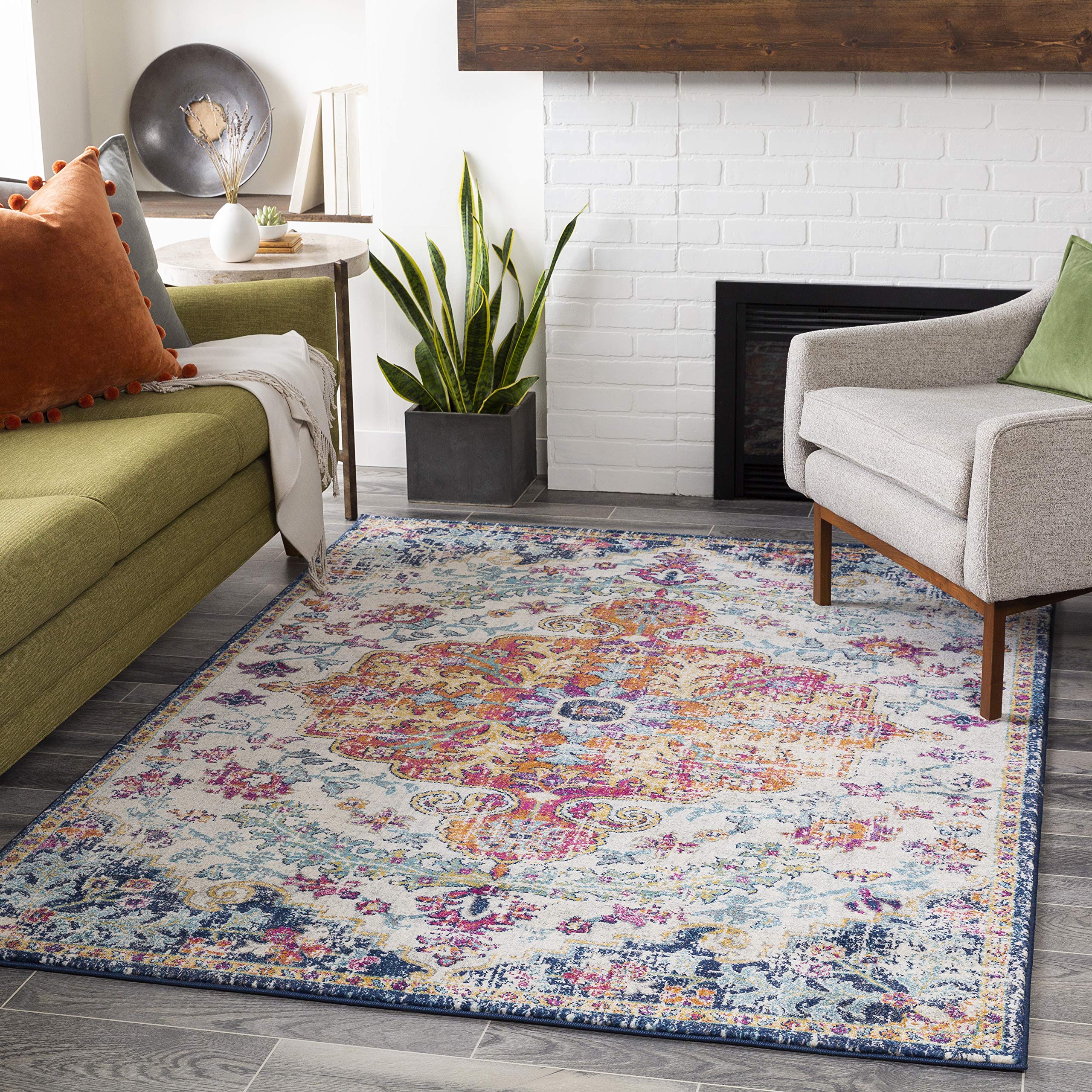 Odelia Vintage Bohemian Area Rug,7'10" x 10'3",Orange/Navy