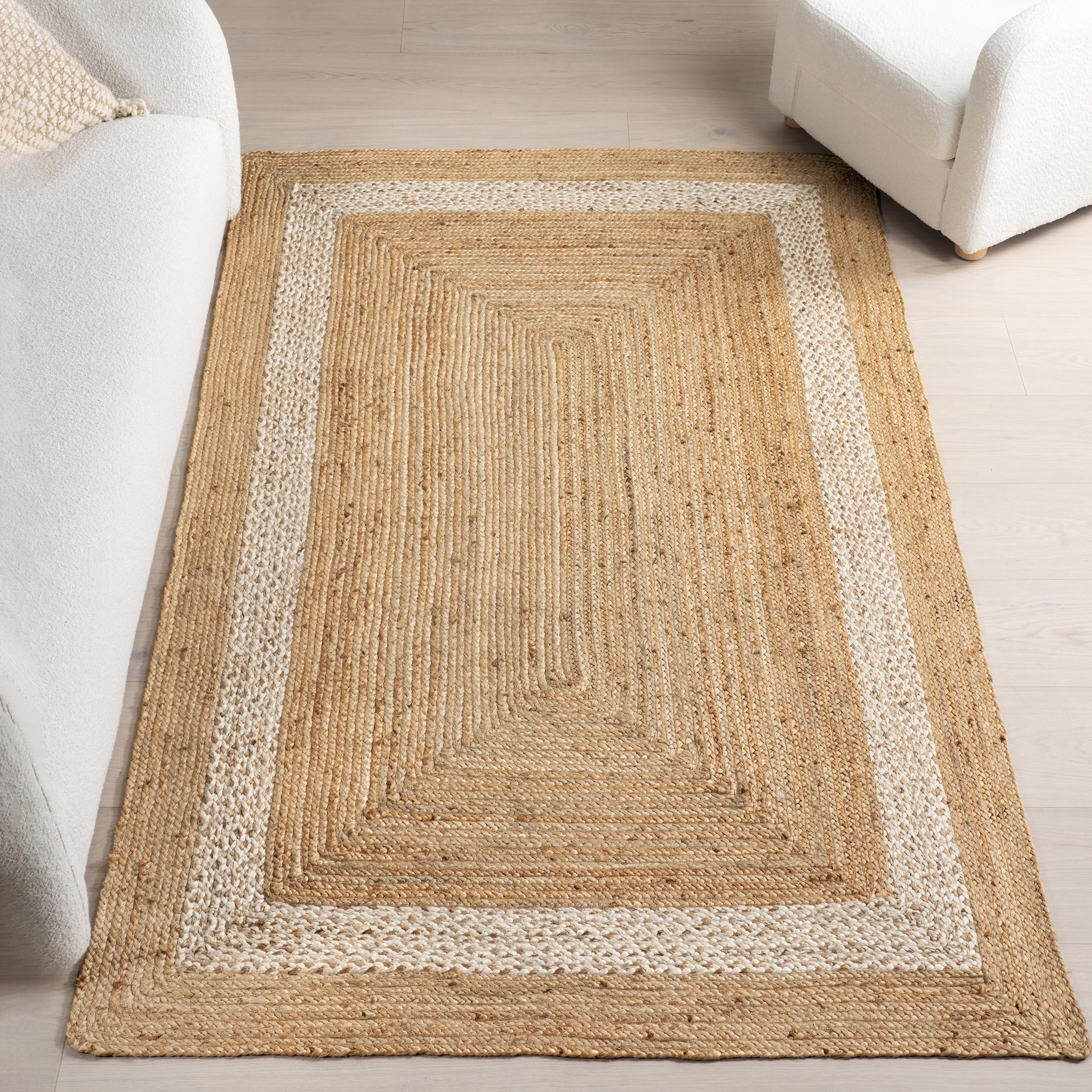 nuLOOM Louisa Jute Bordered Area Rug - 5x8 Farmhouse Natural/Ivory Neutral Dining/Living Room Rug