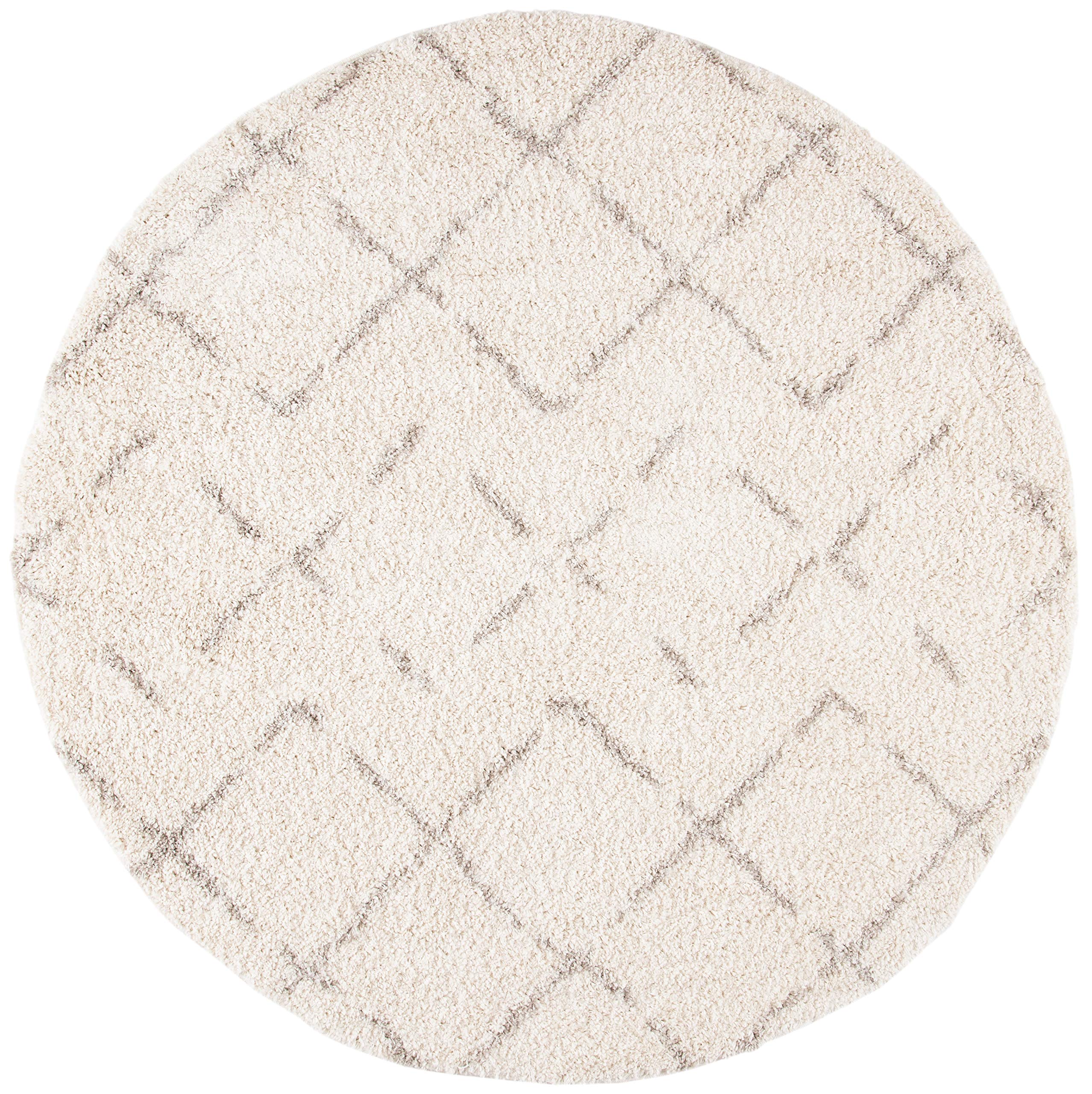 Arizona Shag Collection Area Rug - 8' Round, Ivory & Beige, Moroccan Diamond Design