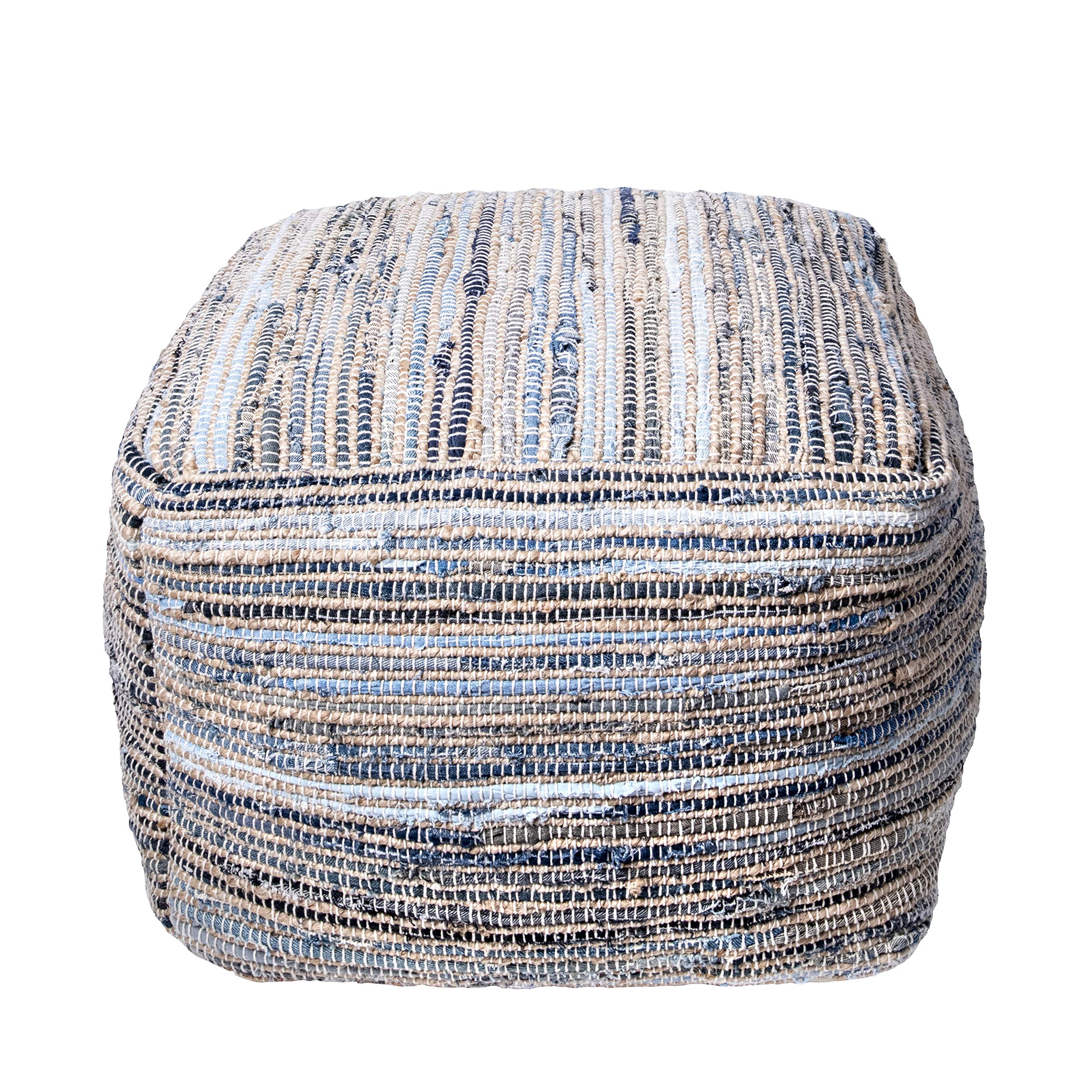Granada Knitted Casual Denim and Jute Ottoman Pouf