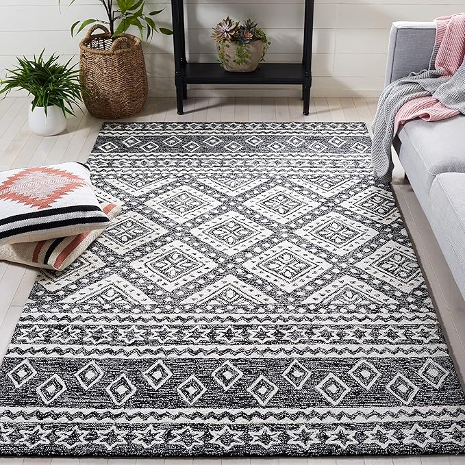 Micro-Loop Collection Area Rug - 6' x 9', Dark Grey & Ivory