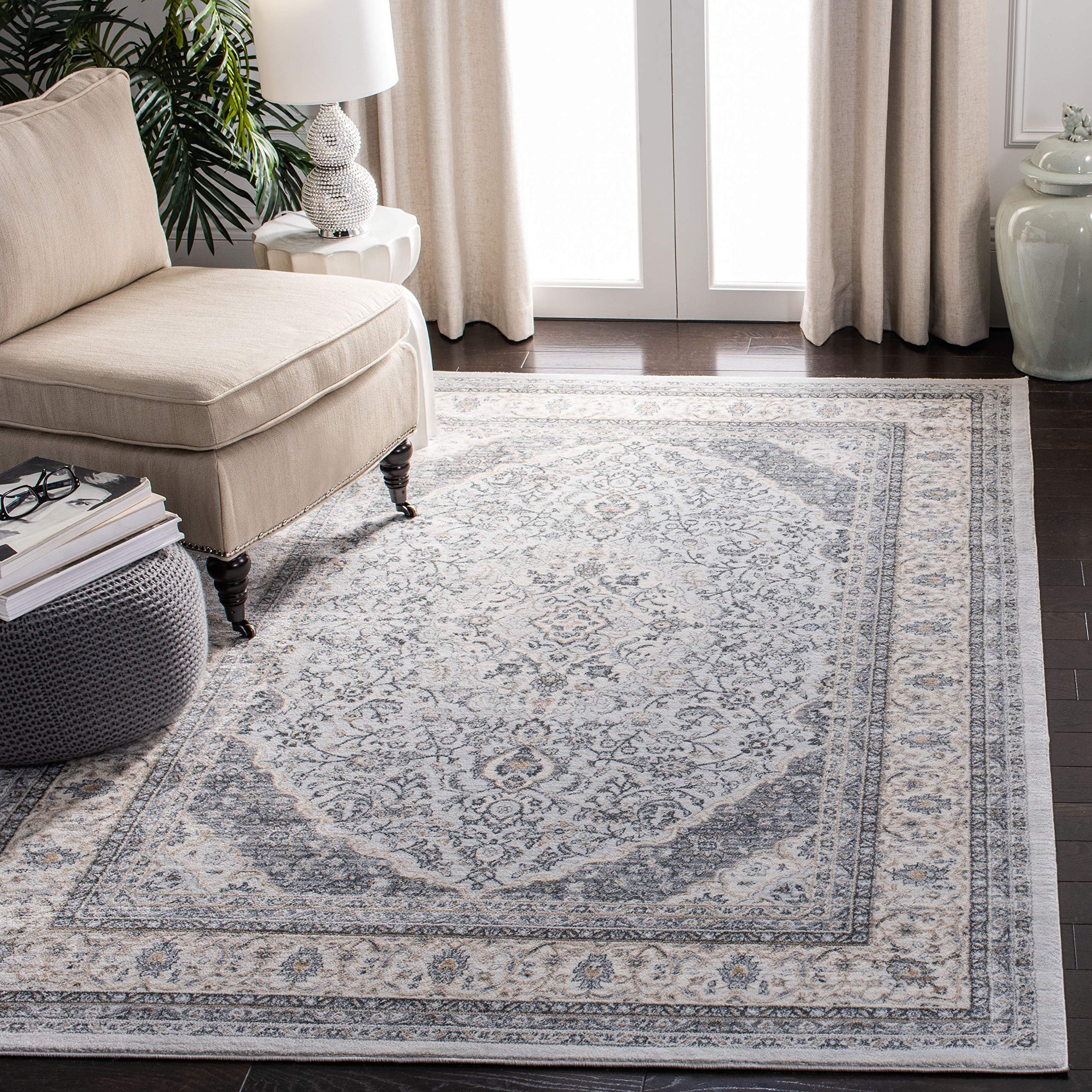 Isabella Collection Area Rug - 5'3" x 7'6", Light Grey & Cream