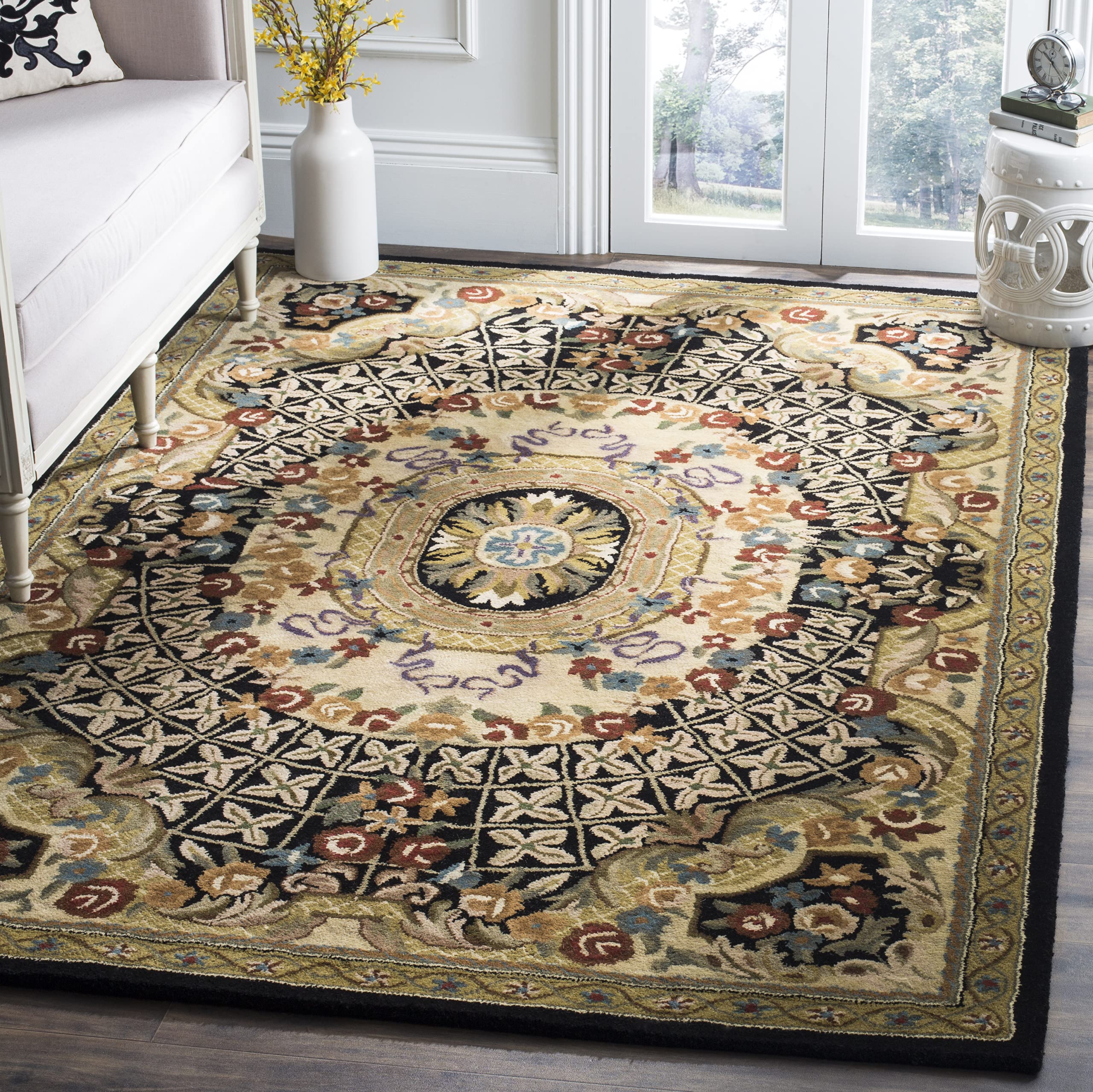 Classic Collection 7'6" x 9'6" Black / Gold CL304A Handmade Traditional Oriental Premium