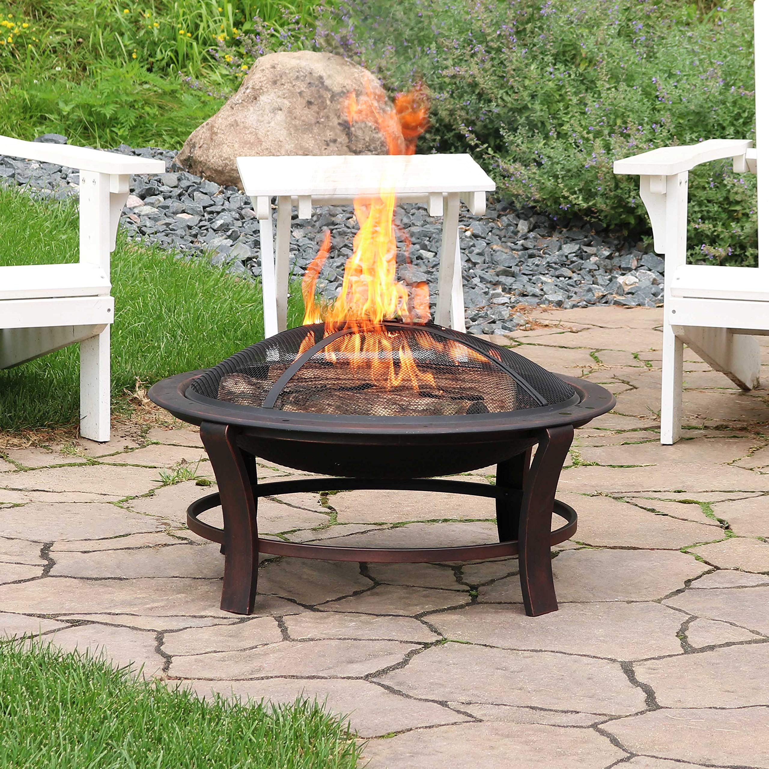 Elevated Wood-Burning Fire Pit Bowl with Stand - Includes Spark Screen