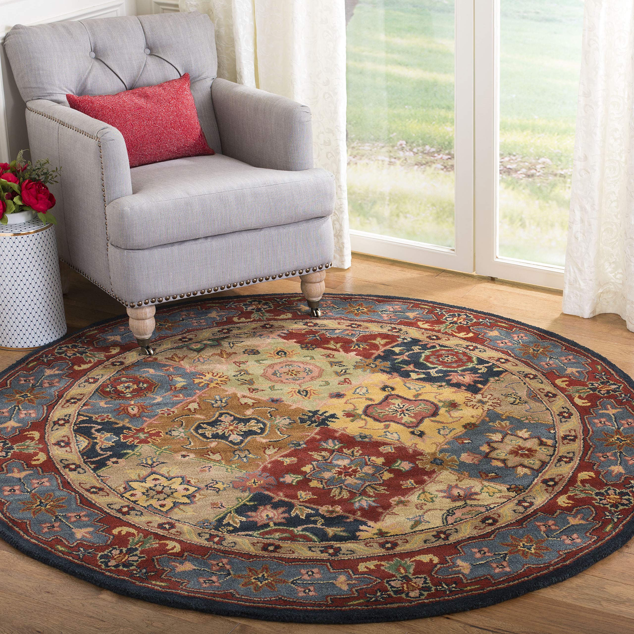 Heritage Collection 6' Round Red / Multi HG926A Handmade Traditional Oriental Premium