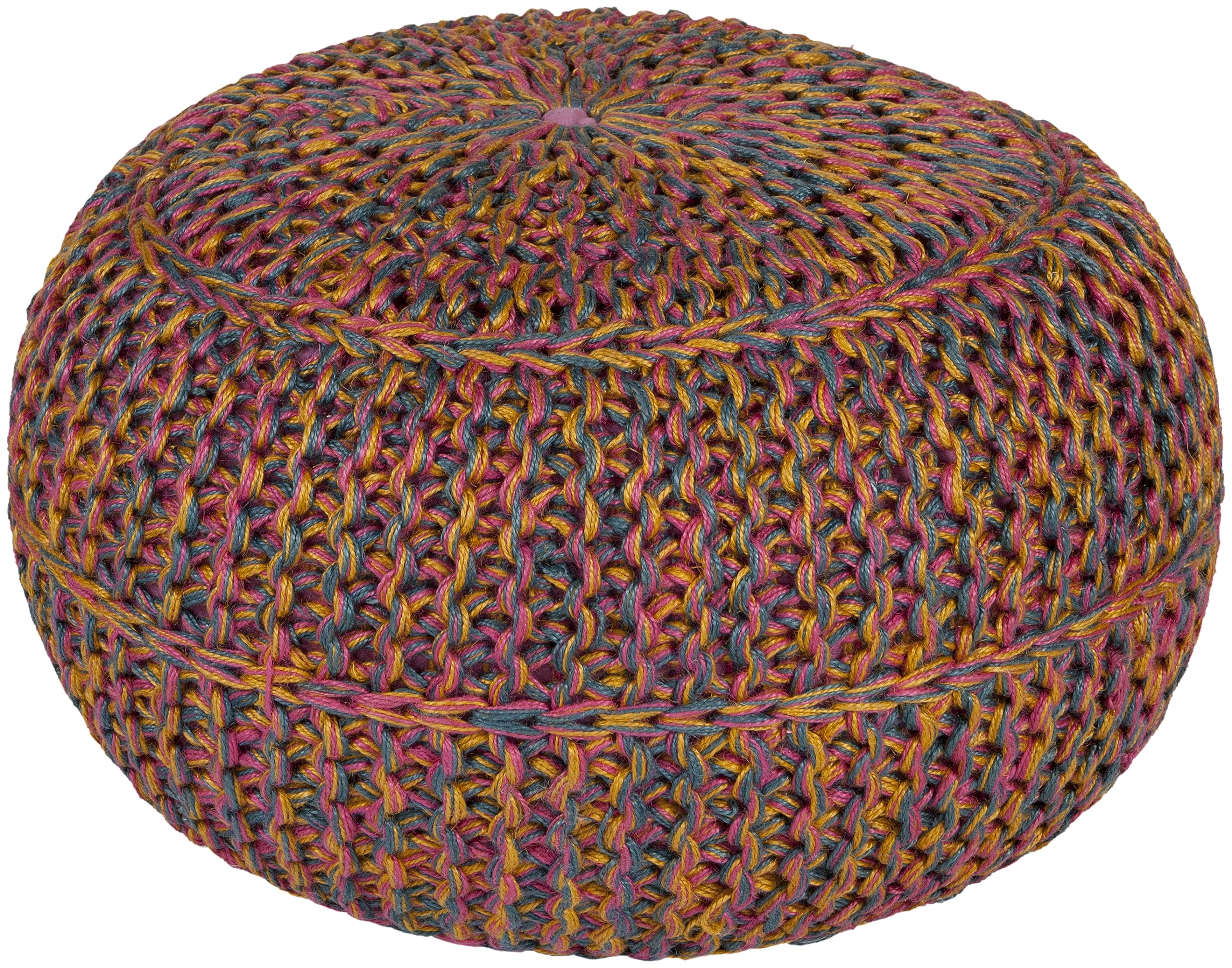 100-Percent Jute Pouf, 20-Inch by 20-Inch by 14-Inch, Carnation/Gold/Teal