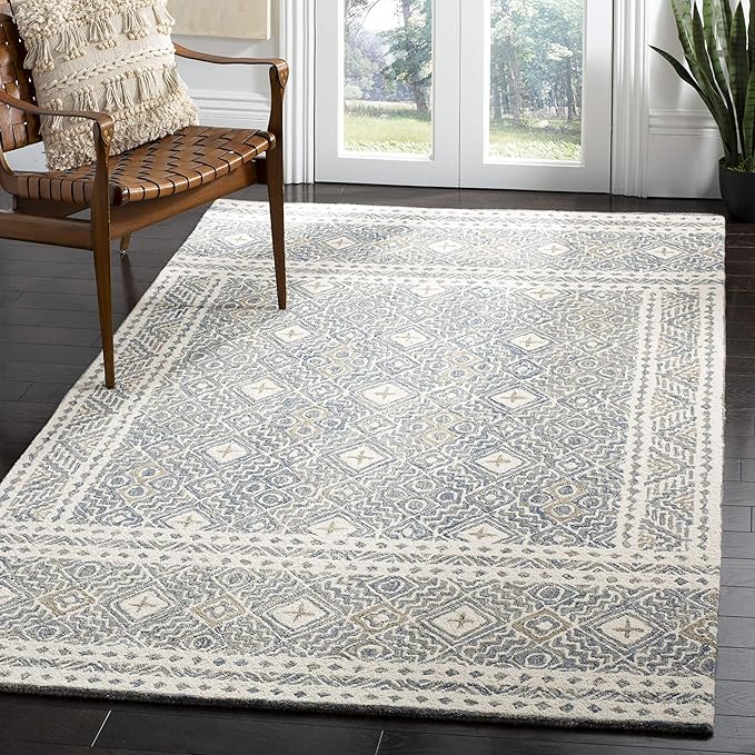 Area Rug 8x10 - Micro-Loop Collection - Large - Grey & Ivory, Handmade Wool