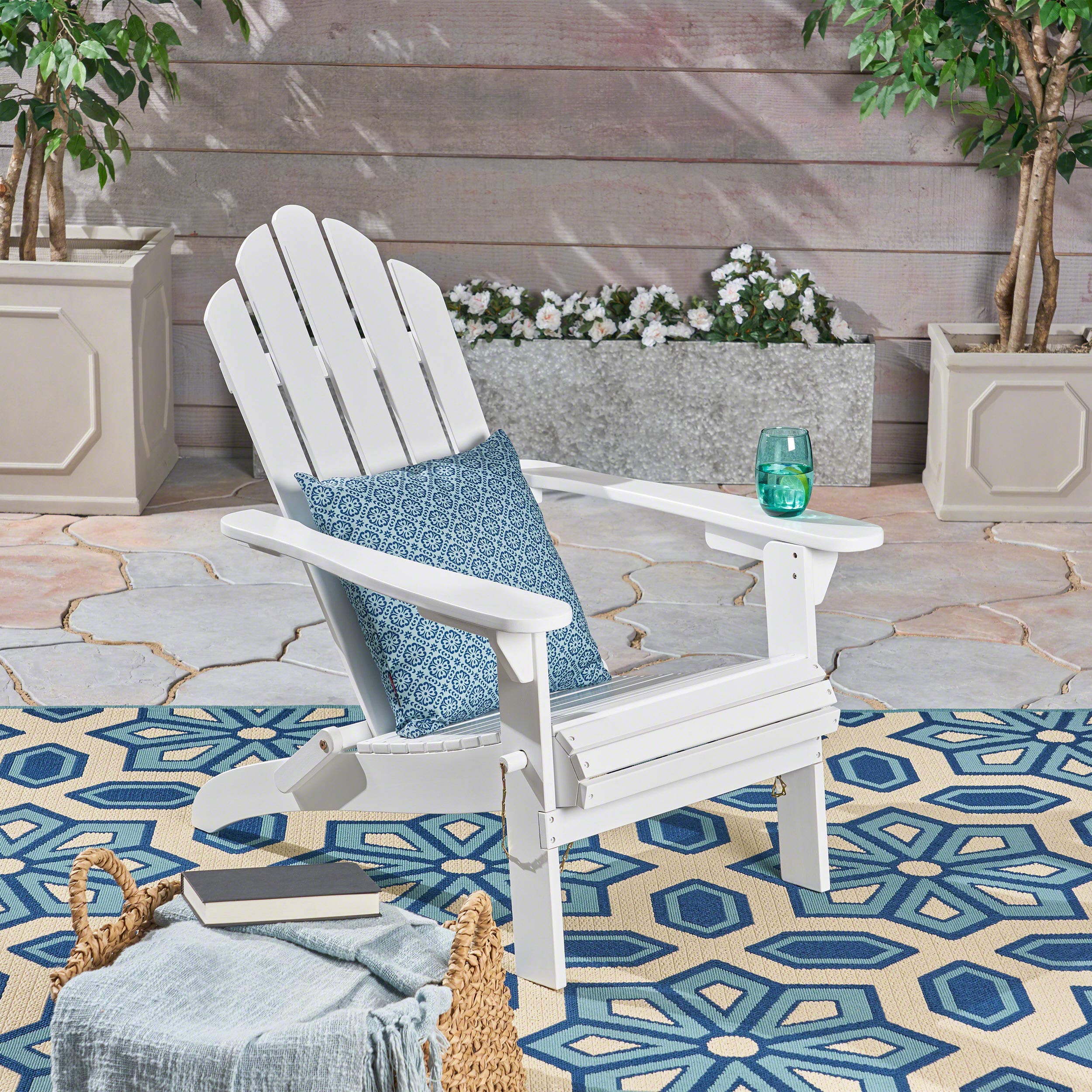 Cara Outdoor Foldable Acacia Wood Adirondack Chair, White Finish