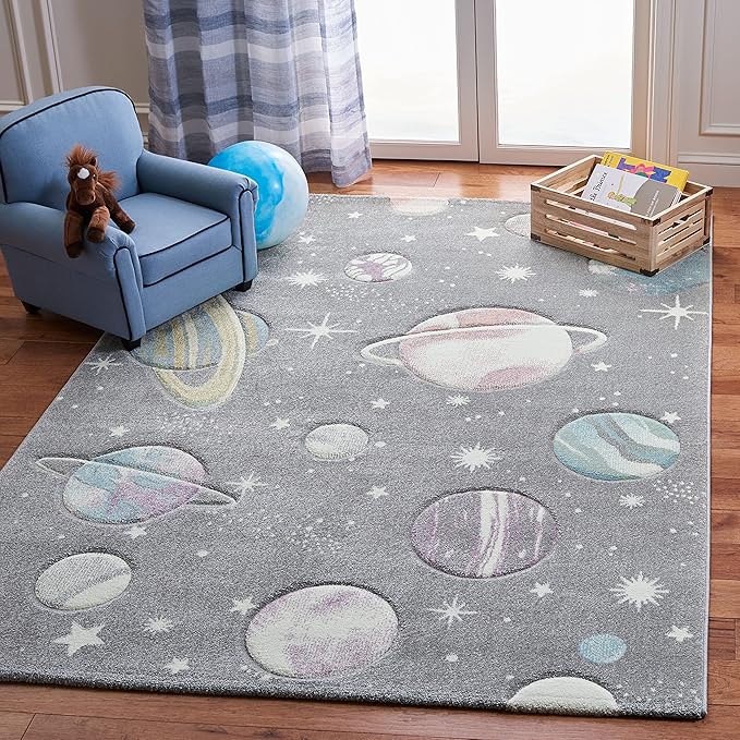 Carousel Kids Collection Accent Rug - 4' x 6', Grey & Lavender