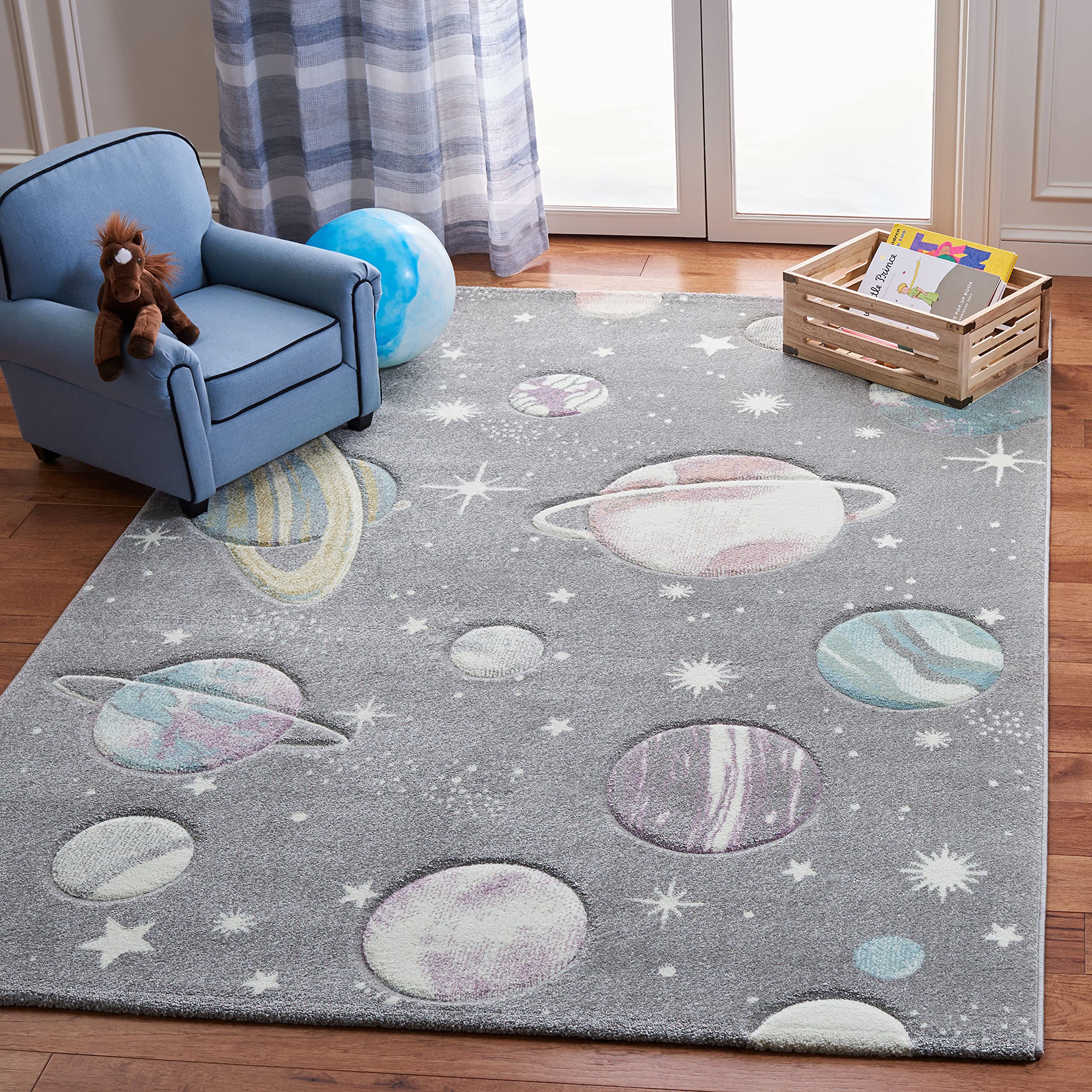 Carousel Kids Collection Accent Rug - 4' x 6', Grey & Lavender