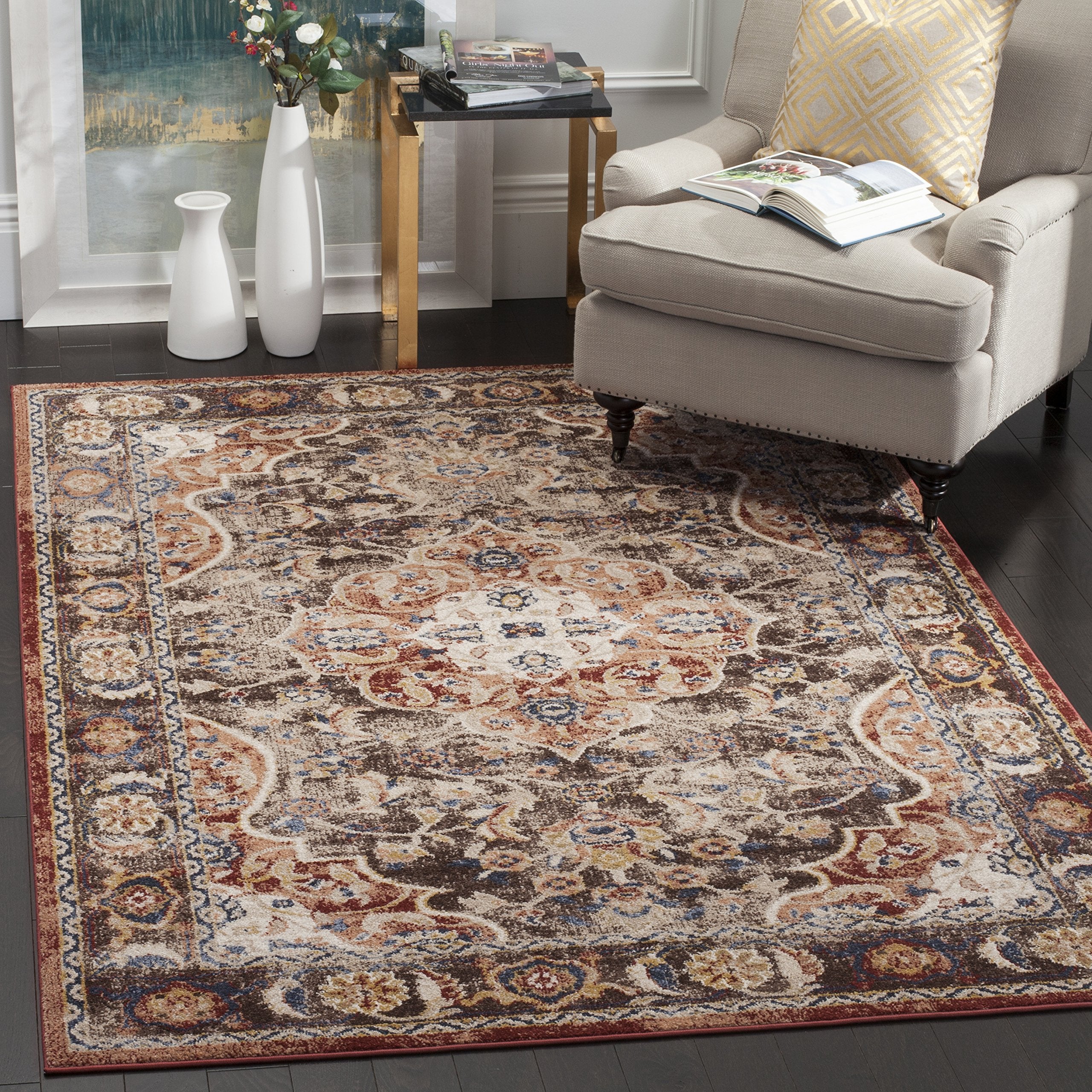 Bijar Collection Area Rug - 5'3" x 7'6", Brown & Rust, Traditional Oriental Distressed Design