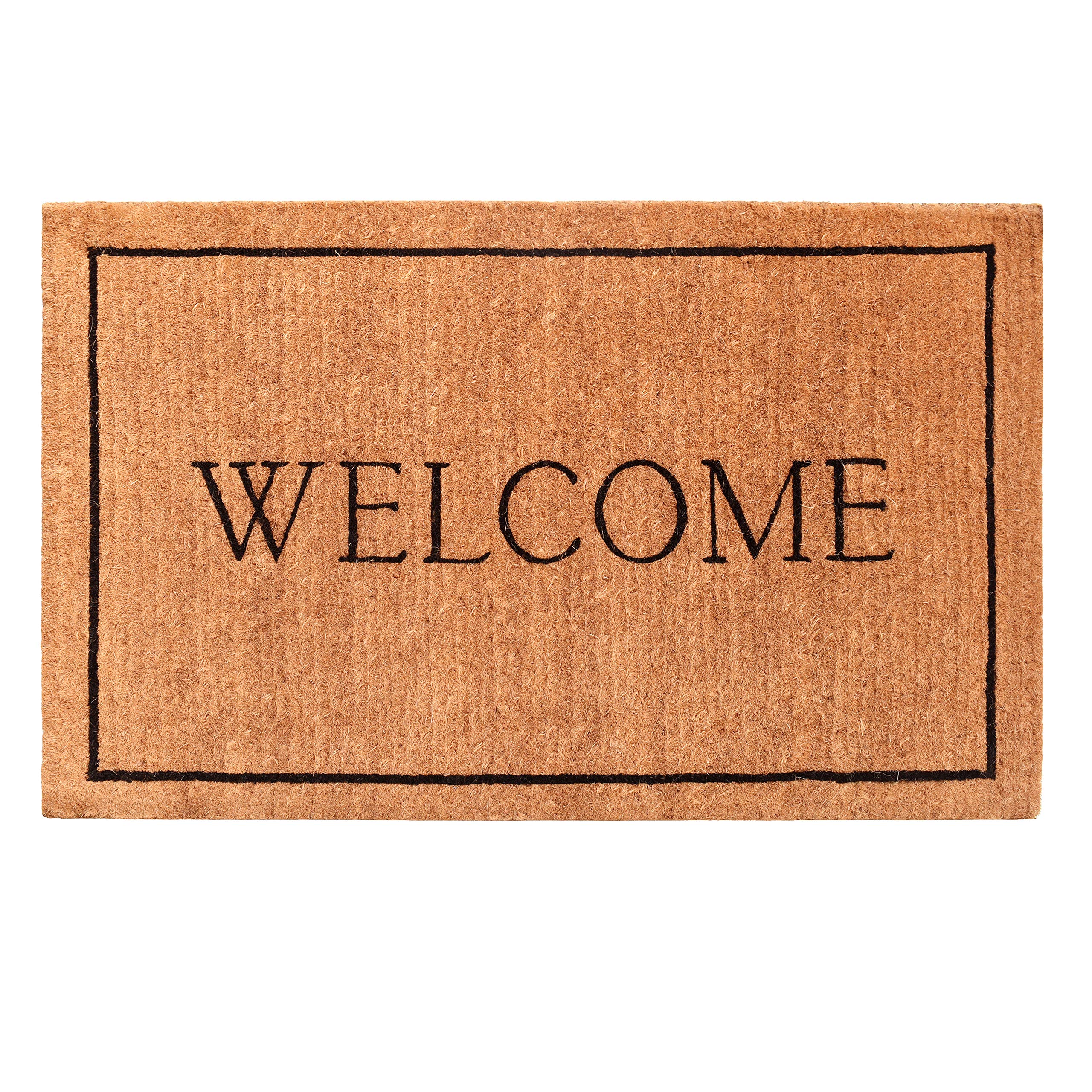 AZ104813048 Welcome Border, 100% Coir Doormat, 30" x 48" x 1.50", Natural/Black