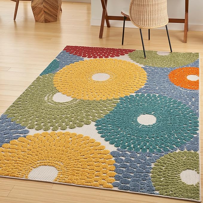 Aloha Indoor/Outdoor Multicolor 6' x 9' Area -Rug, Easy -Cleaning, Non Shedding
