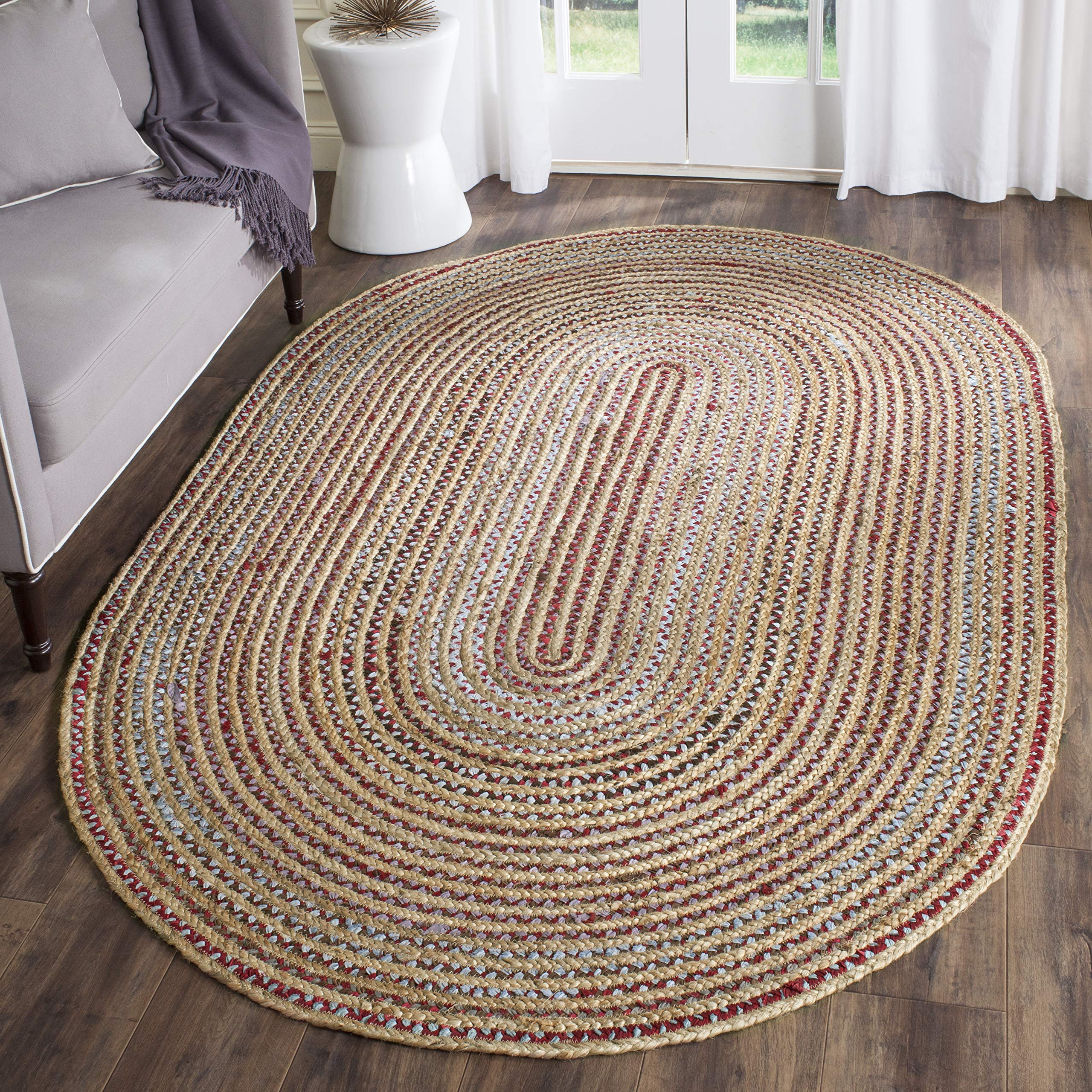 Cape Cod Collection Area Rug - 6' x 9' Oval, Natural & Multi