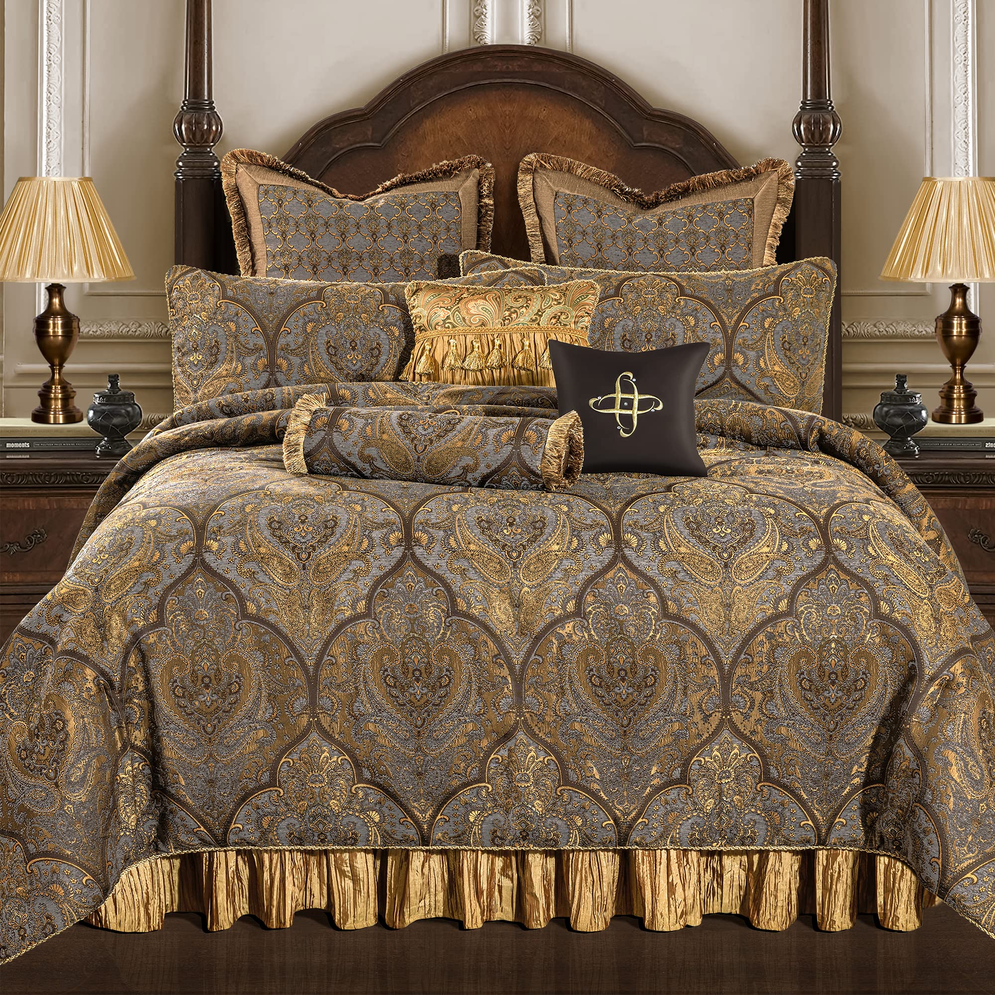 9-Piece Jacquard Comforter Set, Luxury Classic Antique Comforter Queen Sets