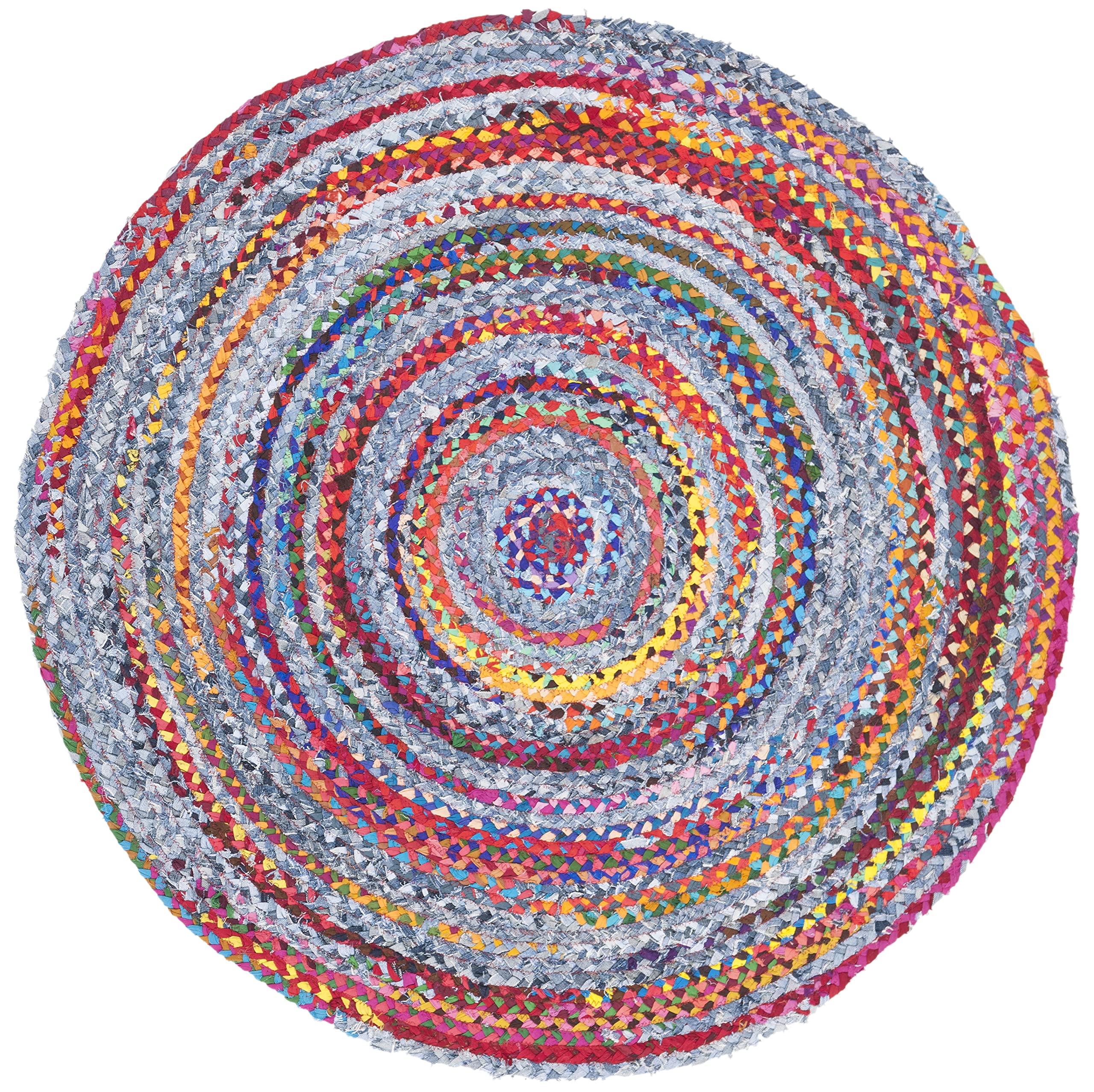 Braided Collection 5' Round Blue / Red BRD250L Handmade Country Cottage Reversible