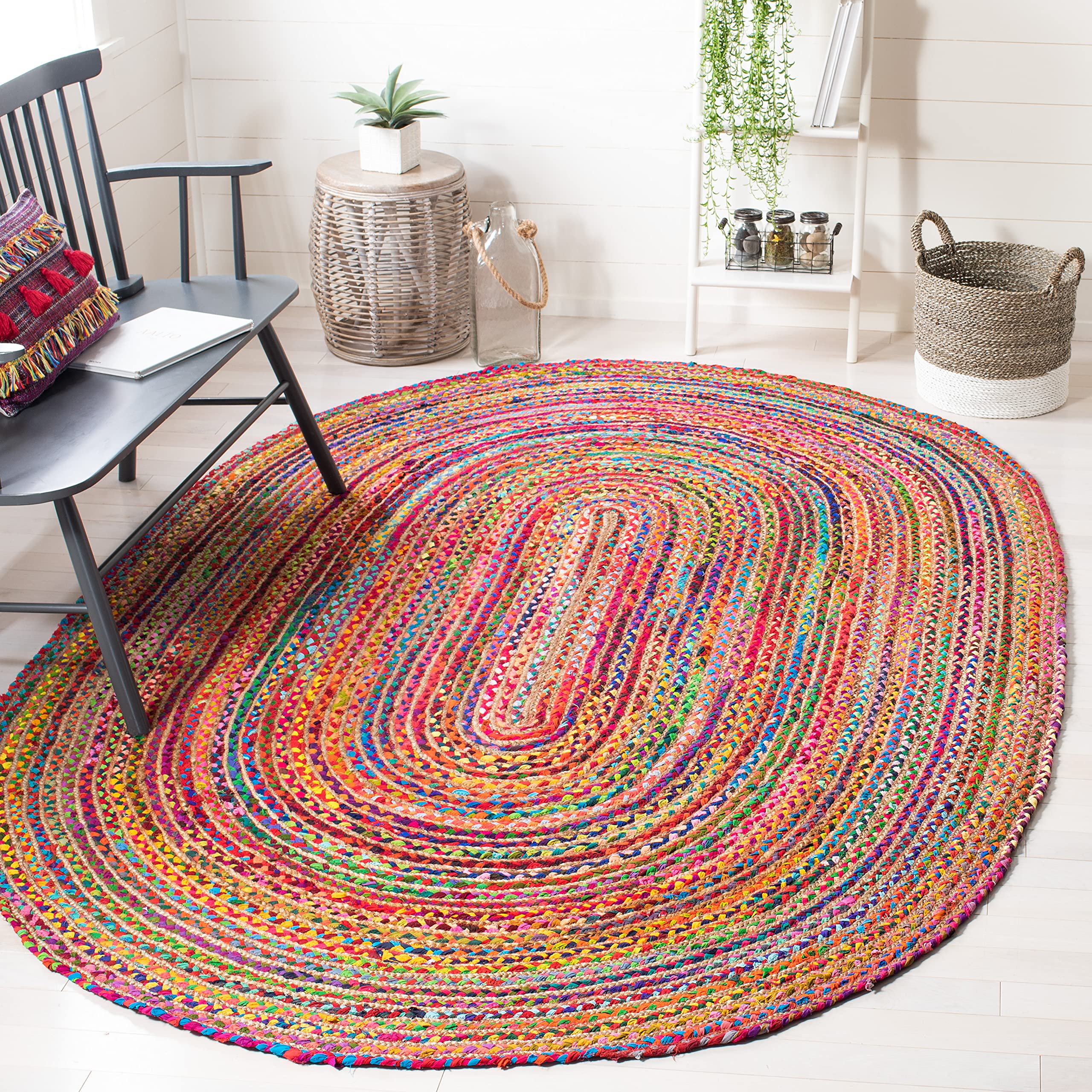 Cape Cod Collection Area Rug - 4' x 6' Oval, Red & Multi