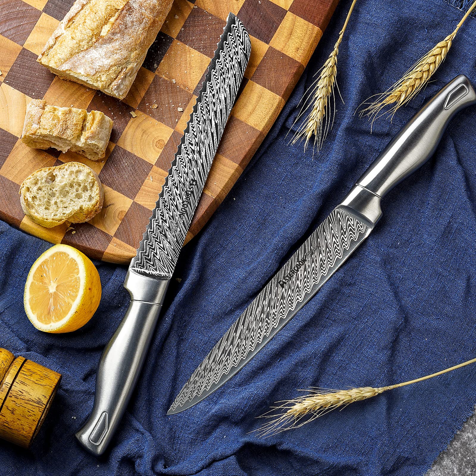 Knife Set, 15-Piece Kitchen Knife Set with Block, Built-in Knife Sharpener