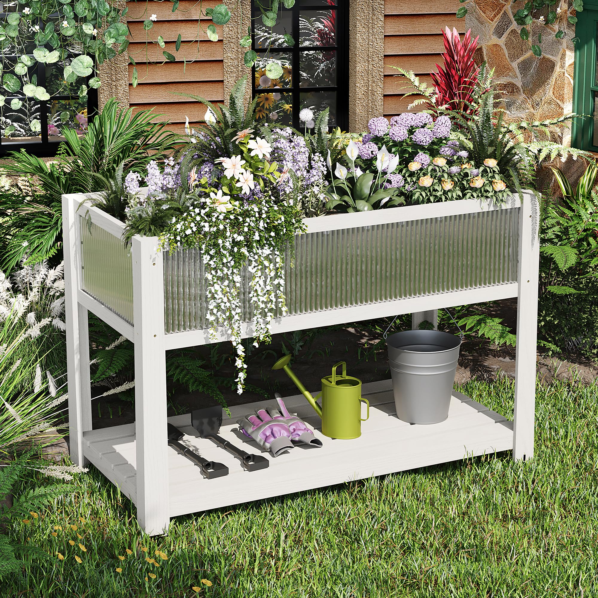 Garden Bed Wood With Legs, Raised Garden Bed Planter Box With Storage Shelf
