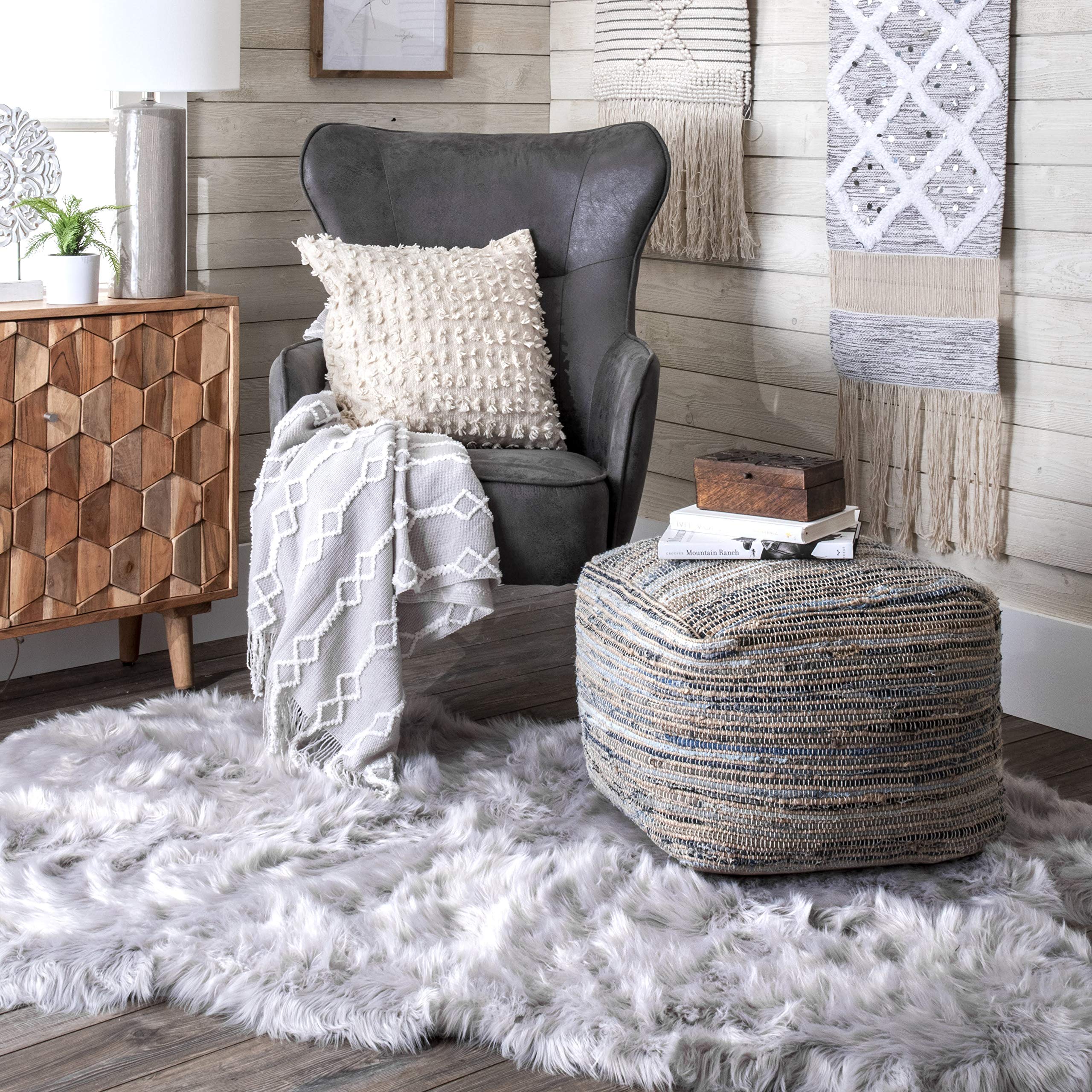 Granada Knitted Casual Denim and Jute Ottoman Pouf