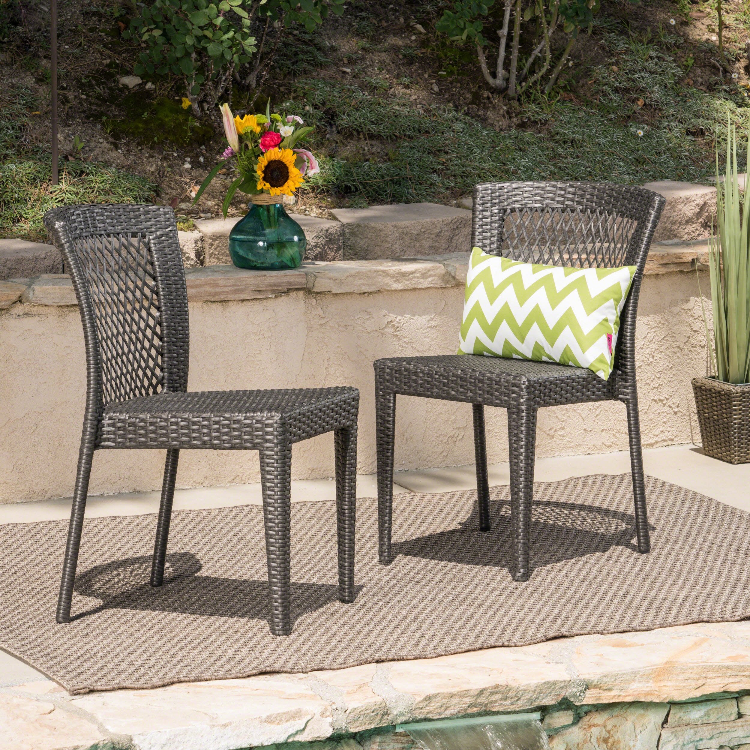 Knight Home Bonnie Outdoor Wicker Dining Chairs (Set of 2), Grey